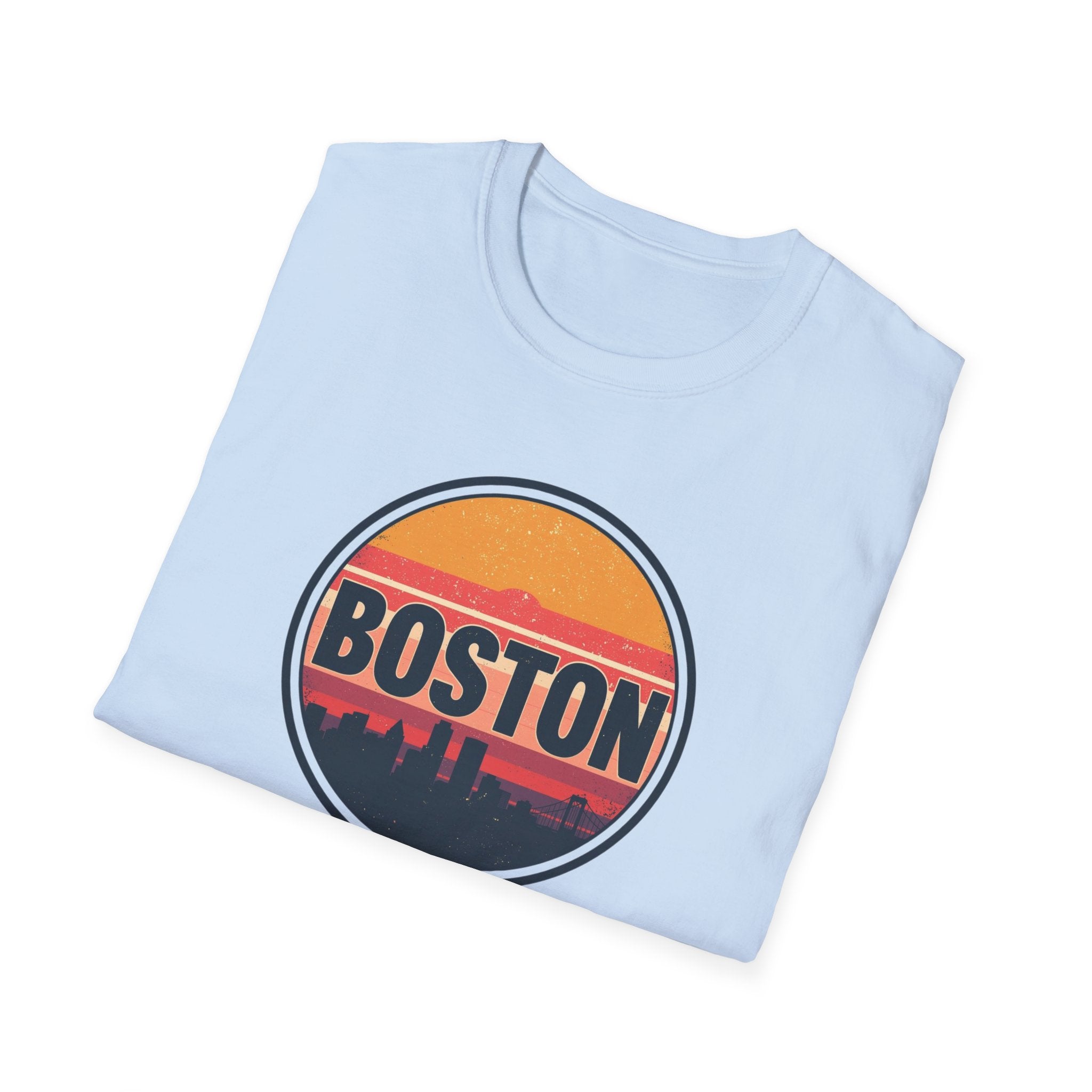 Boston Skyline Circle T‑Shirt — Retro Sunset City Graphic