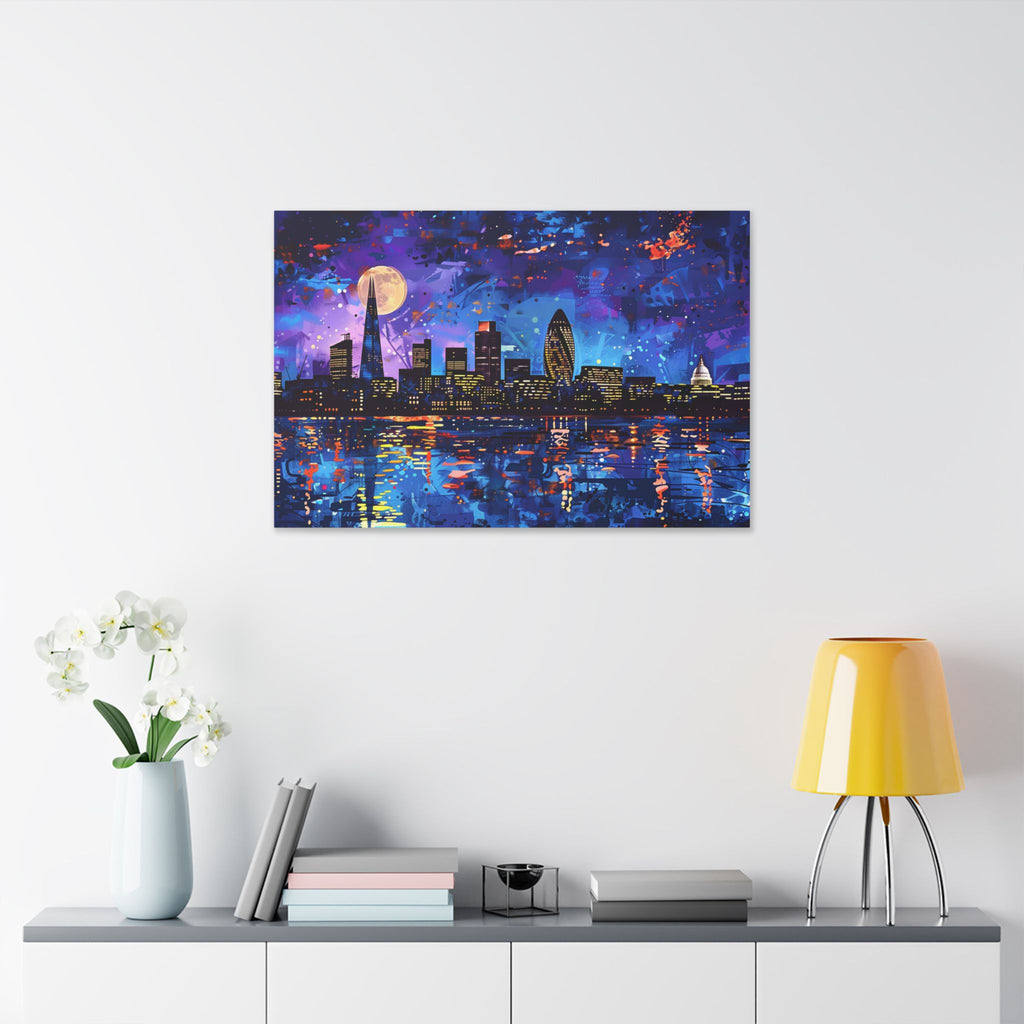 London Skyline Canvas Print – Vibrant Night Cityscape Stretched Wall Art