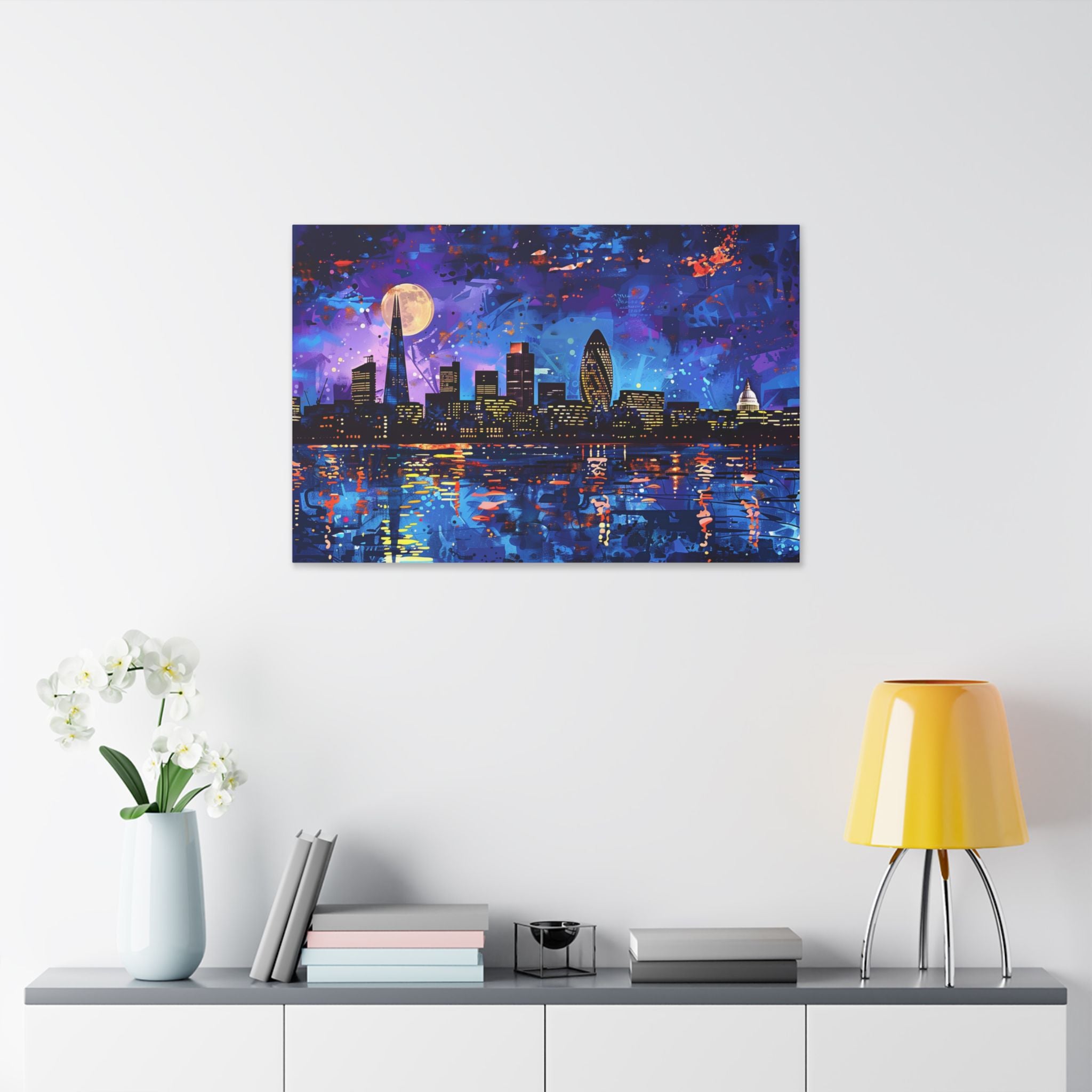 London Skyline Canvas Print – Vibrant Night Cityscape Stretched Wall Art
