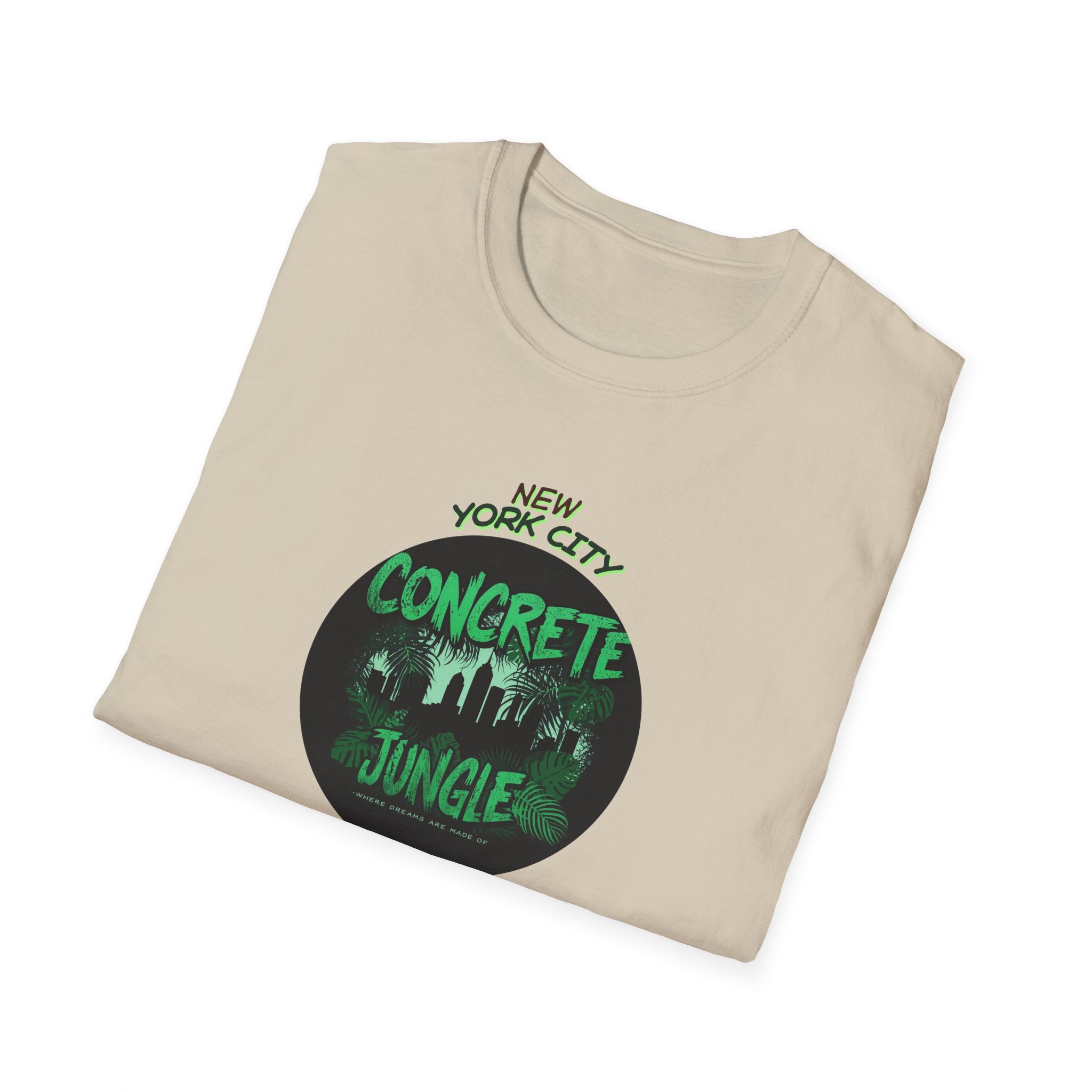 New York City Concrete Jungle T-Shirt | Skyline Silhouette, Green Badge