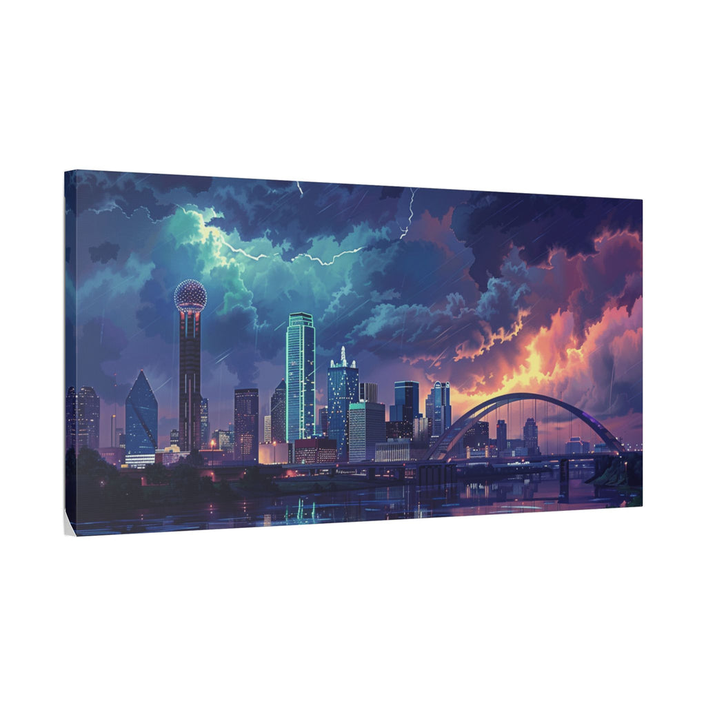 Dallas Cityscape Canvas Print — Stormy Sunset Skyline Wall Art