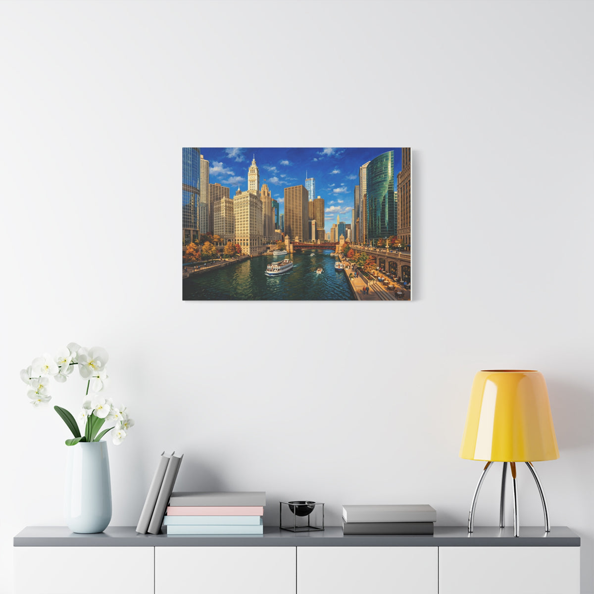 Chicago Riverwalk Canvas Print — Scenic Cityscape Wall Art