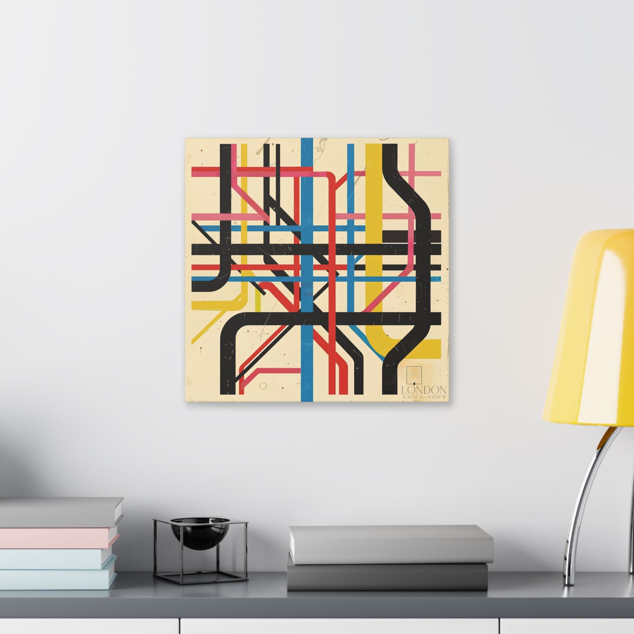 London Subway Map Art Canvas — Retro Abstract Transit Wall Decor