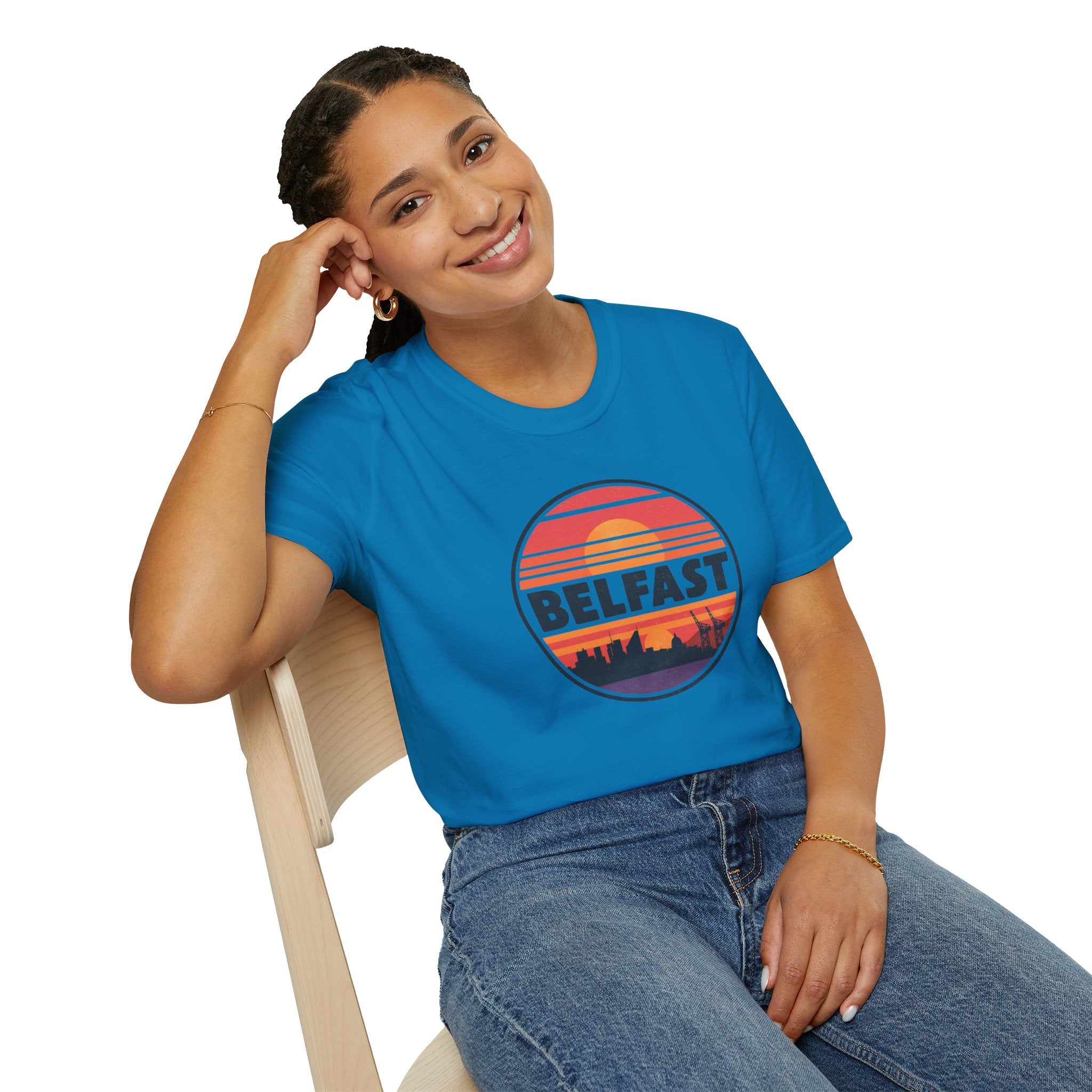 Belfast Sunset T-Shirt — Retro Skyline Graphic Tee