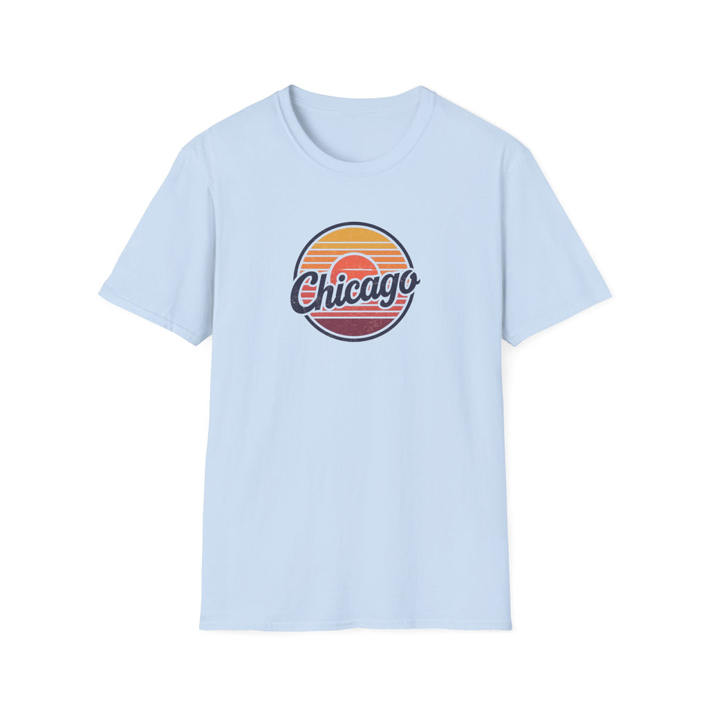 Chicago Retro Sunset T-Shirt | Vintage Script City Design