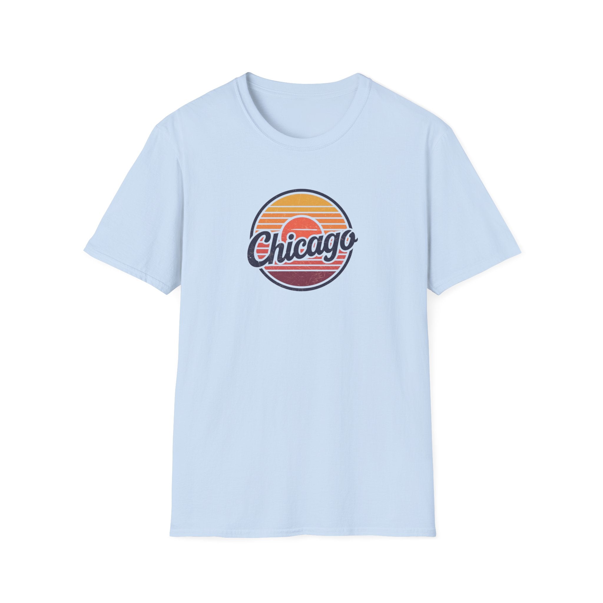 Chicago Retro Sunset T-Shirt | Vintage Script City Design