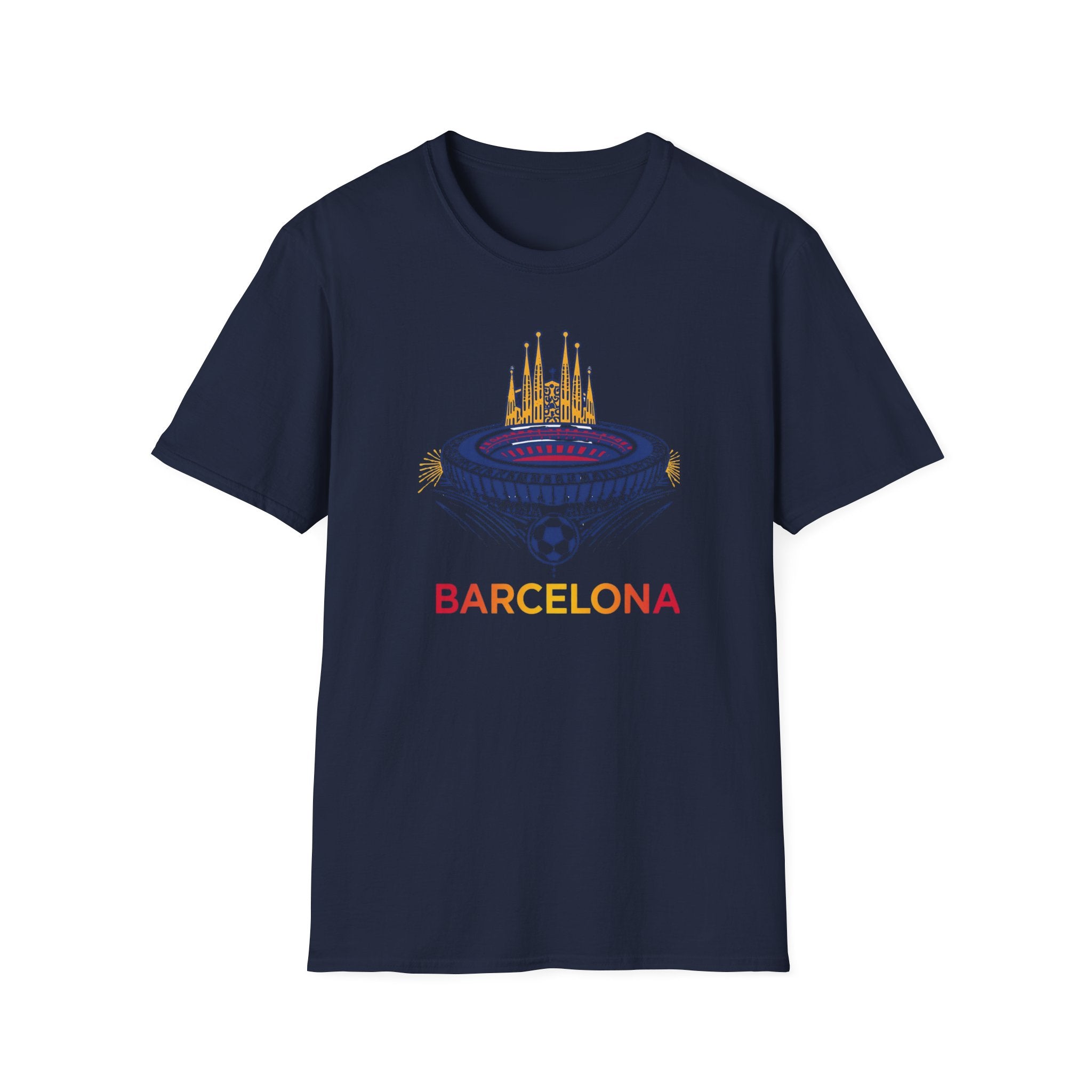 Barcelona Stadium and Sagrada Família Soccer T-Shirt | Football City Design