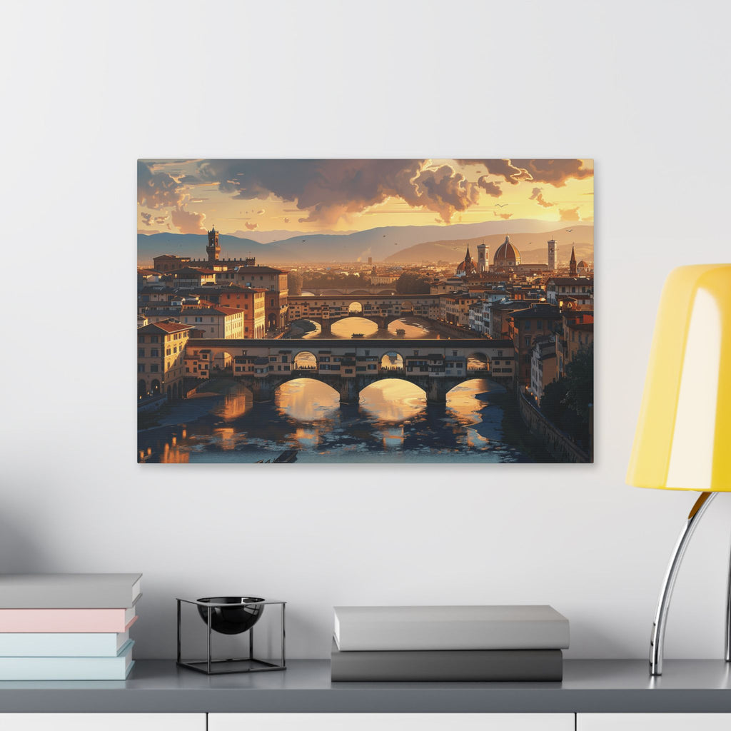 Florence Sunset Canvas Wall Art — Ponte Vecchio Landscape Print