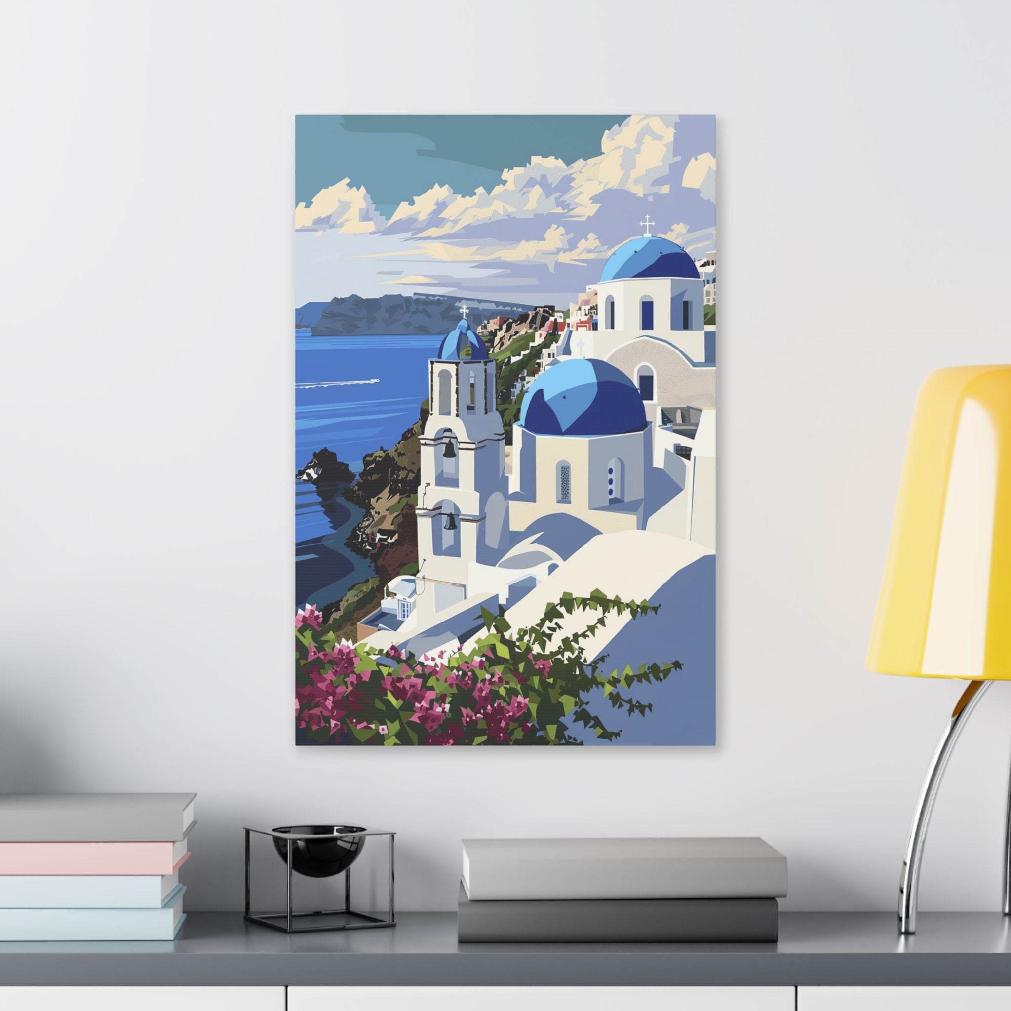 Santorini Seaside Canvas Print — Blue Dome Greece Wall Art