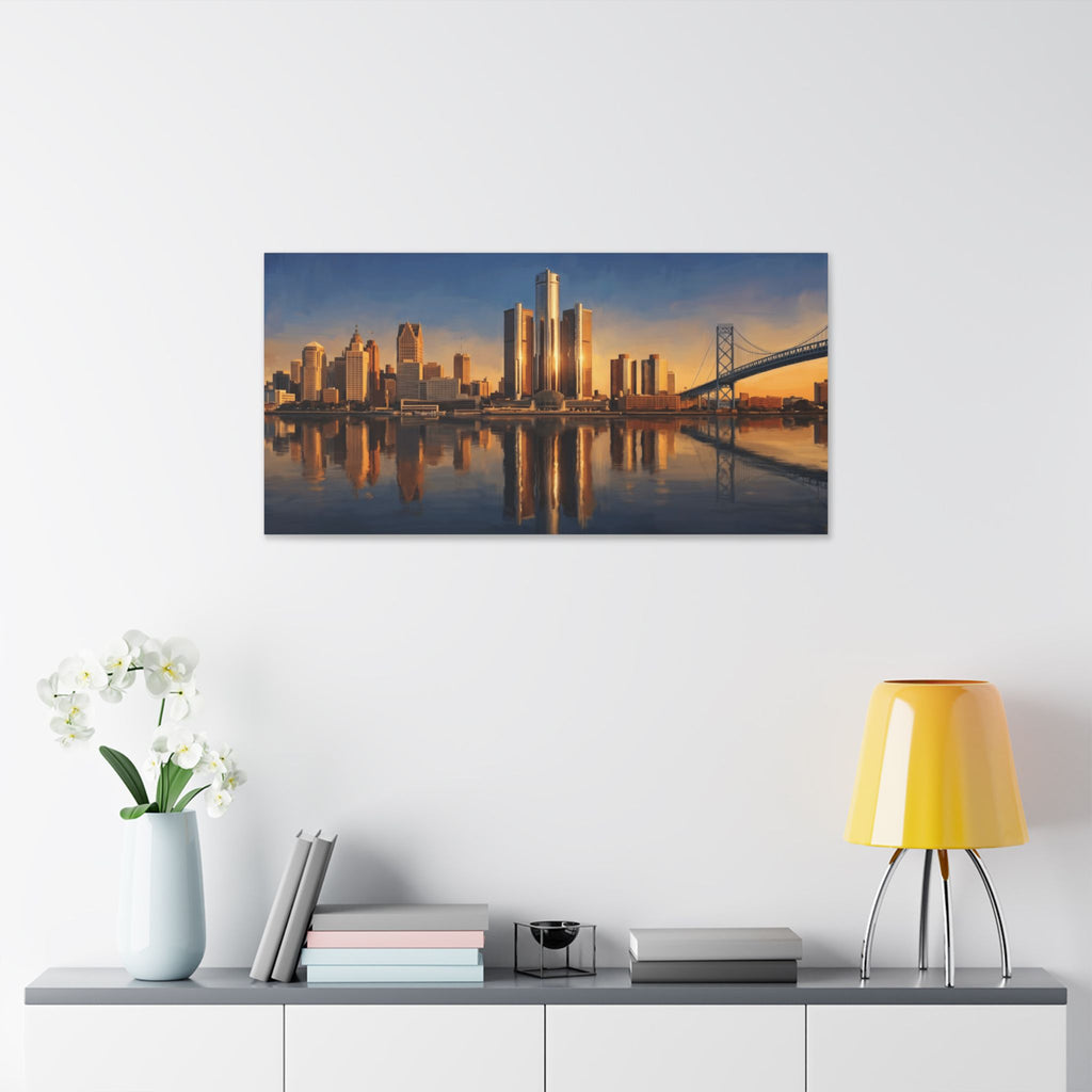 Detroit Skyline Canvas Print — Golden Hour Cityscape Wall Art