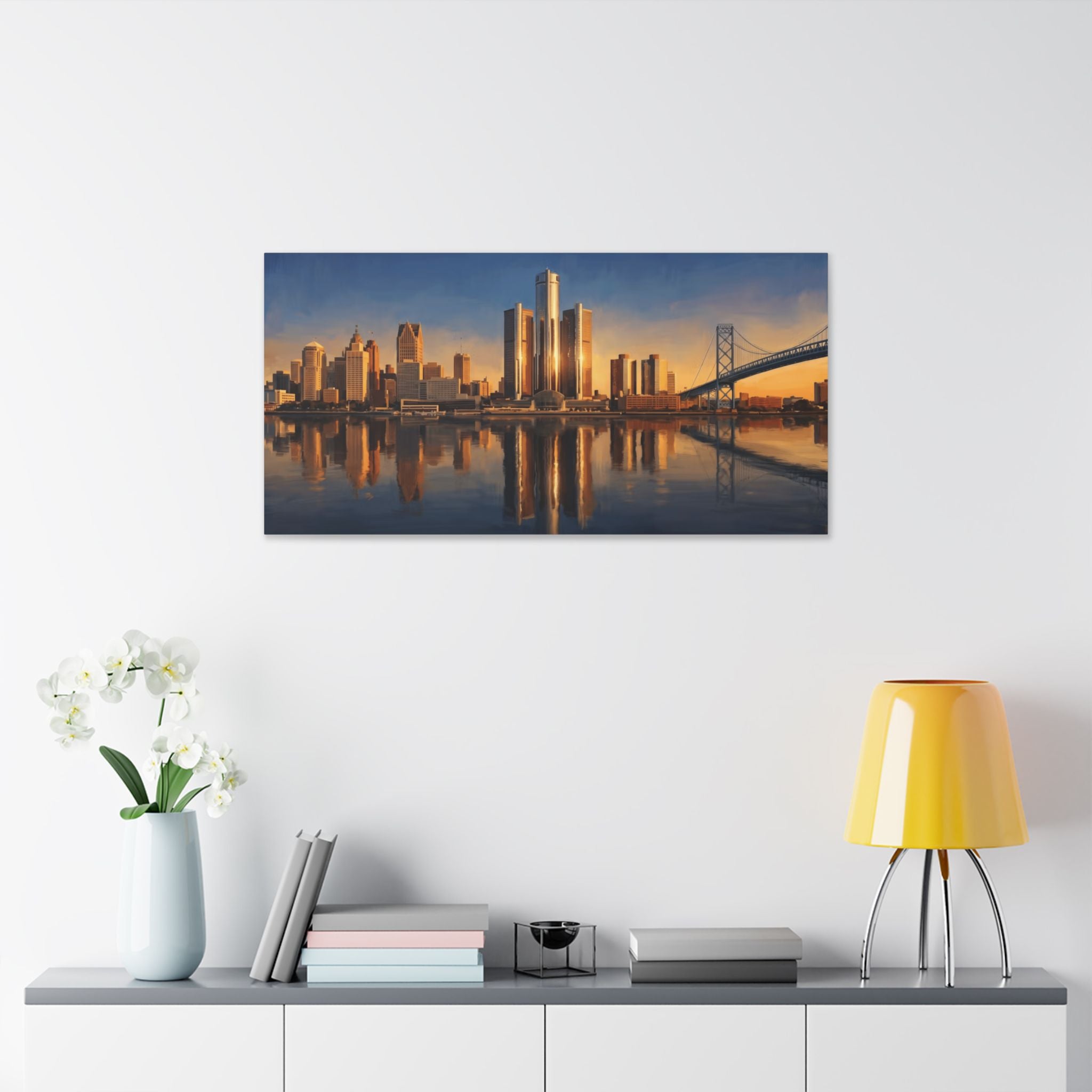 Detroit Skyline Canvas Print — Golden Hour Cityscape Wall Art