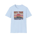 New York Skyline T‑Shirt – “Forgetbout It” Vintage Sunset Tee