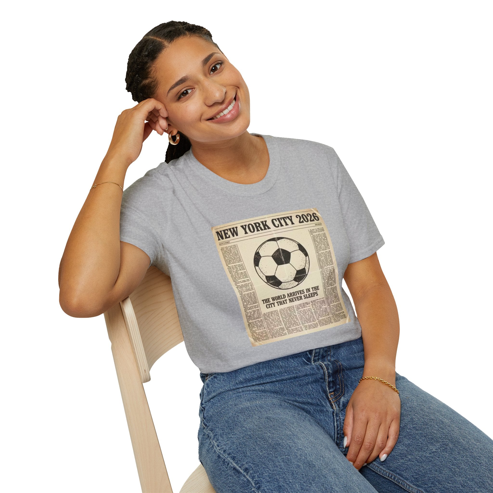 Soccer Newspaper T-Shirt — New York City 2026 Vintage Soccer Tee