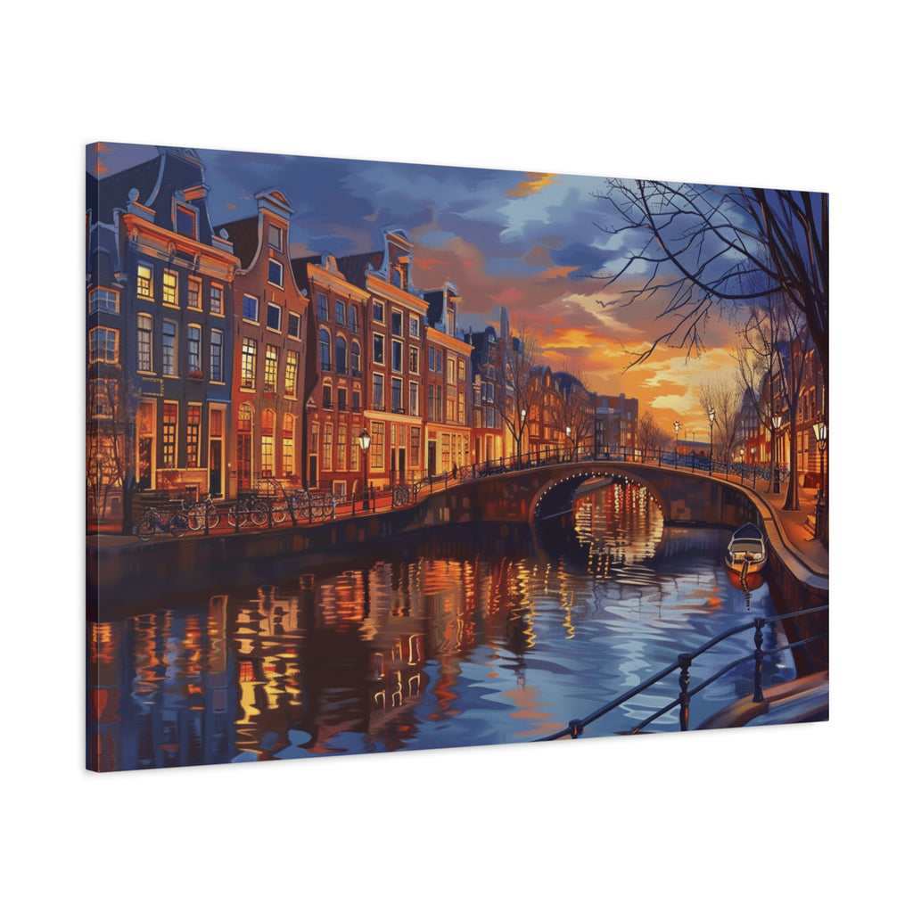 Amsterdam Canal Evening Canvas Print — Sunset Cityscape Wall Art