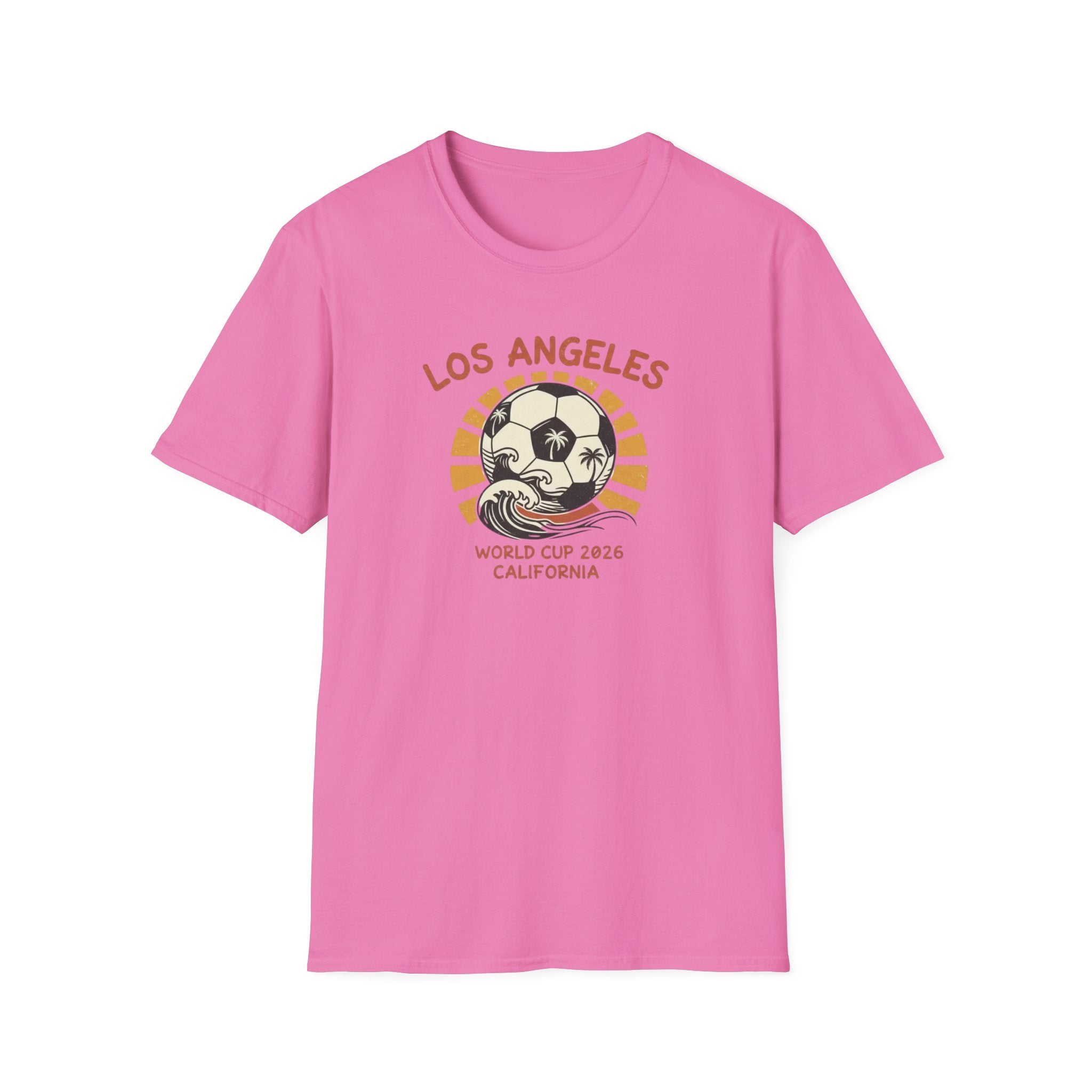 Los Angeles World Cup 2026 Soccer T-Shirt — Retro Sunset Ball Design