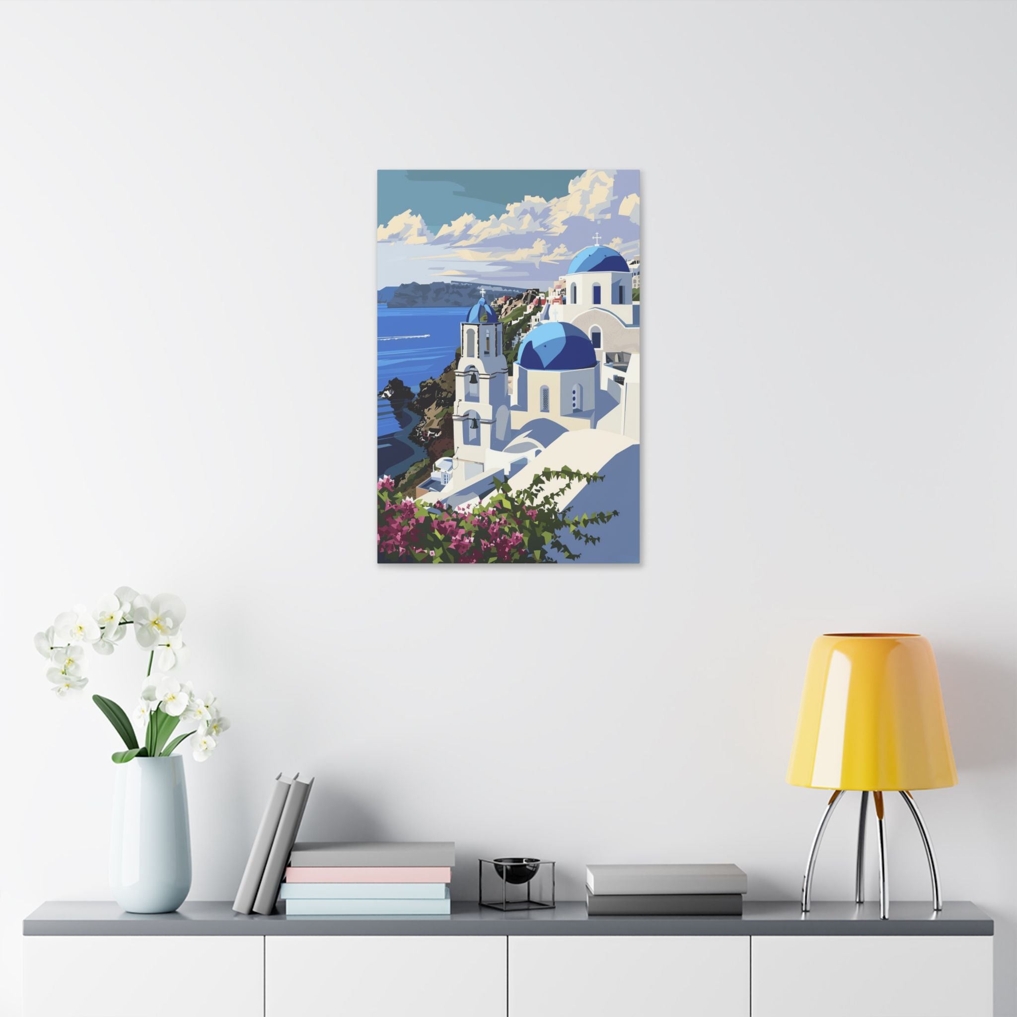 Santorini Seaside Canvas Print — Blue Dome Greece Wall Art