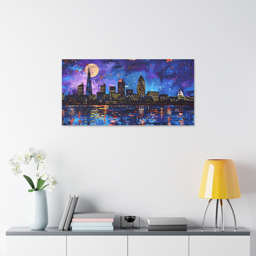 London Skyline Canvas Print – Vibrant Night Cityscape Stretched Wall Art