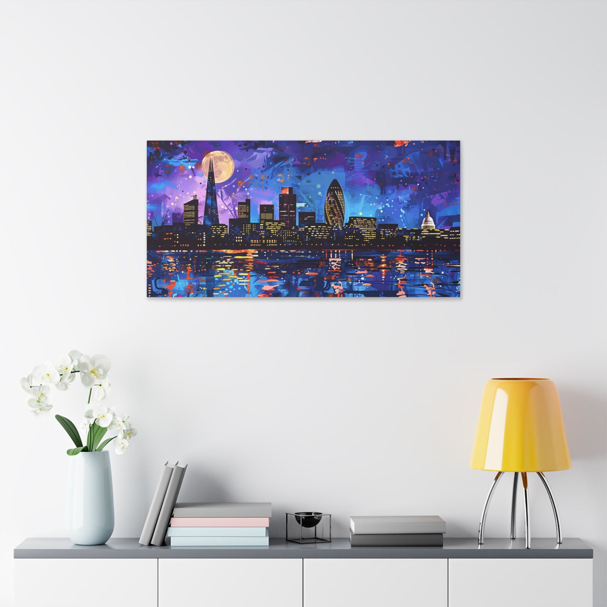London Skyline Canvas Print – Vibrant Night Cityscape Stretched Wall Art