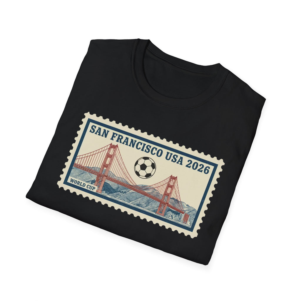 San Francisco 2026 Golden Gate Stamp T-Shirt — Vintage Soccer Postage Design