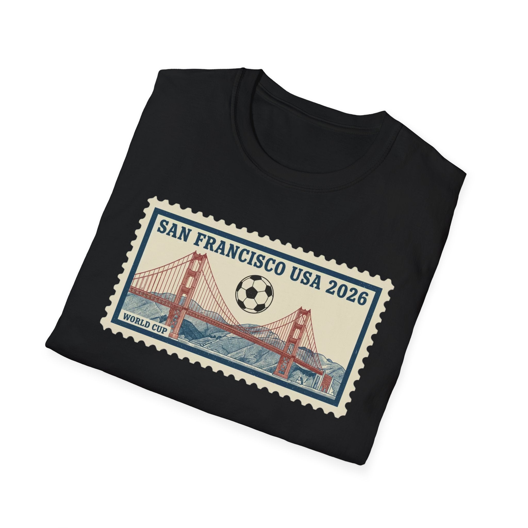 San Francisco 2026 Golden Gate Stamp T-Shirt — Vintage Soccer Postage Design