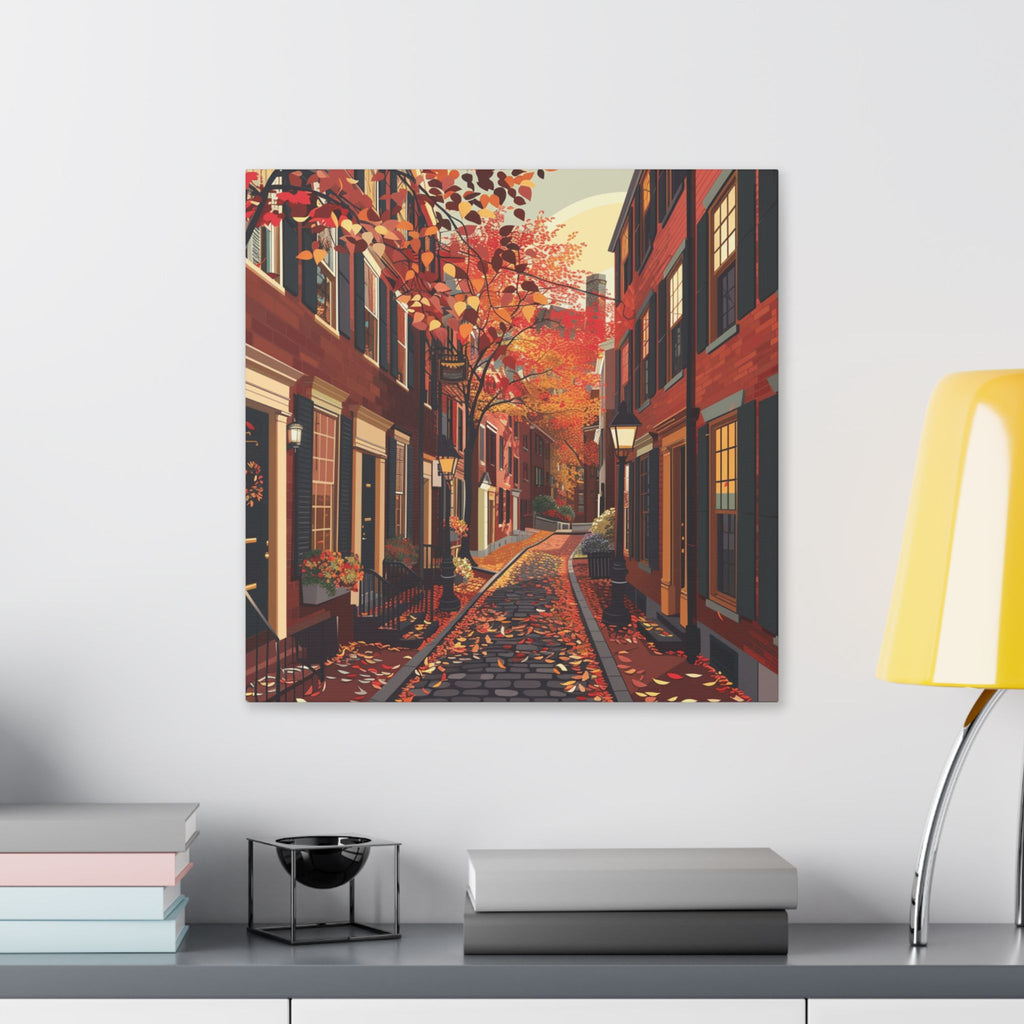 Boston Beacon Hill - New England - Acorn Street - Autumn Cobblestone Alley Stretched Canvas