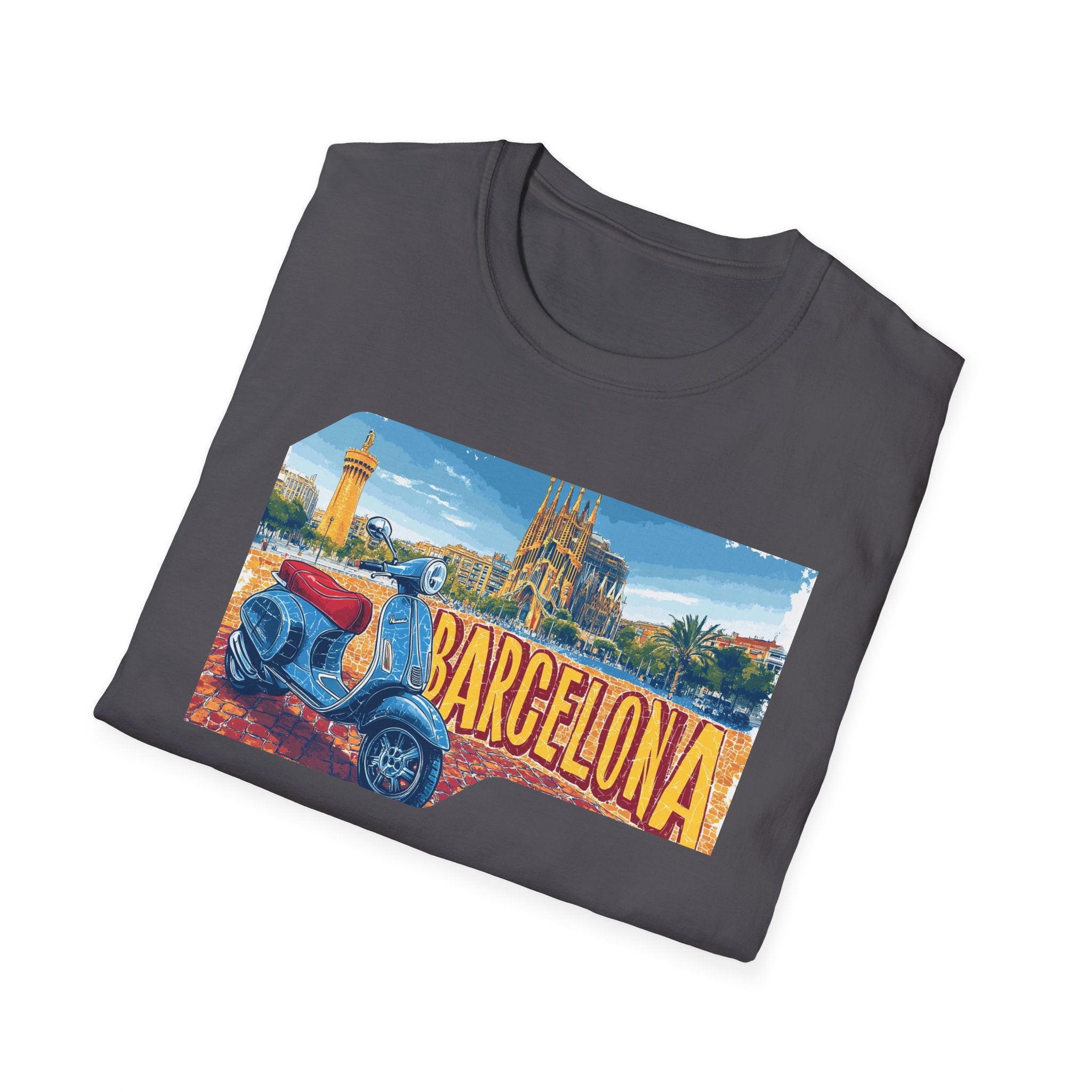 Barcelona Vintage Scooter T-Shirt | City Skyline Travel Souvenir