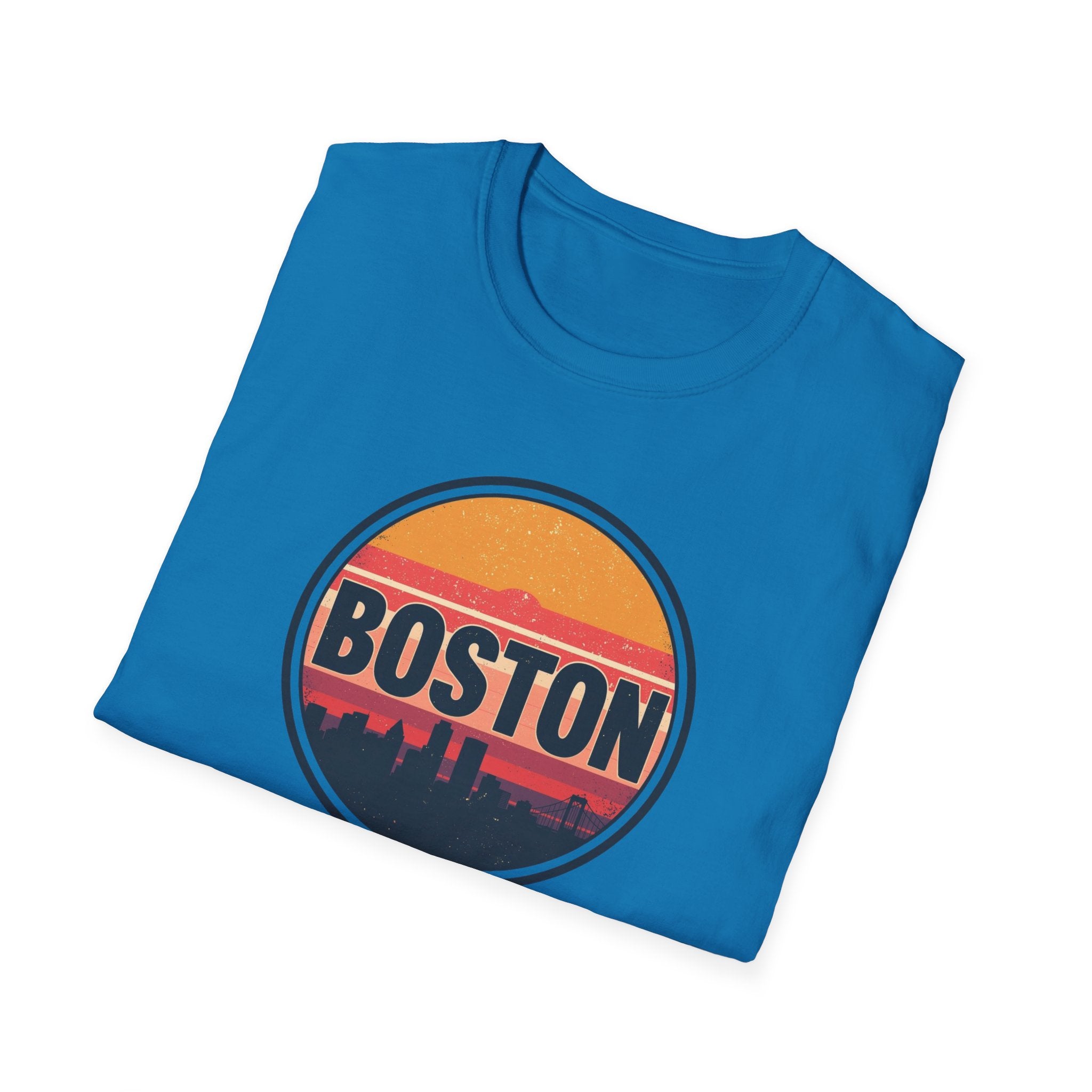 Boston Skyline Circle T‑Shirt — Retro Sunset City Graphic