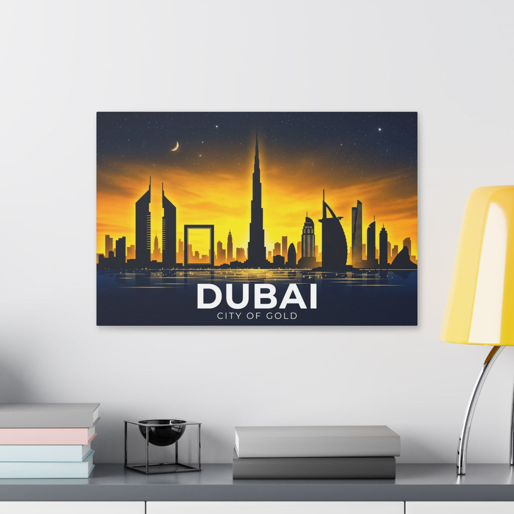 Dubai City of Gold Skyline Canvas Print — Golden Dubai Wall Art