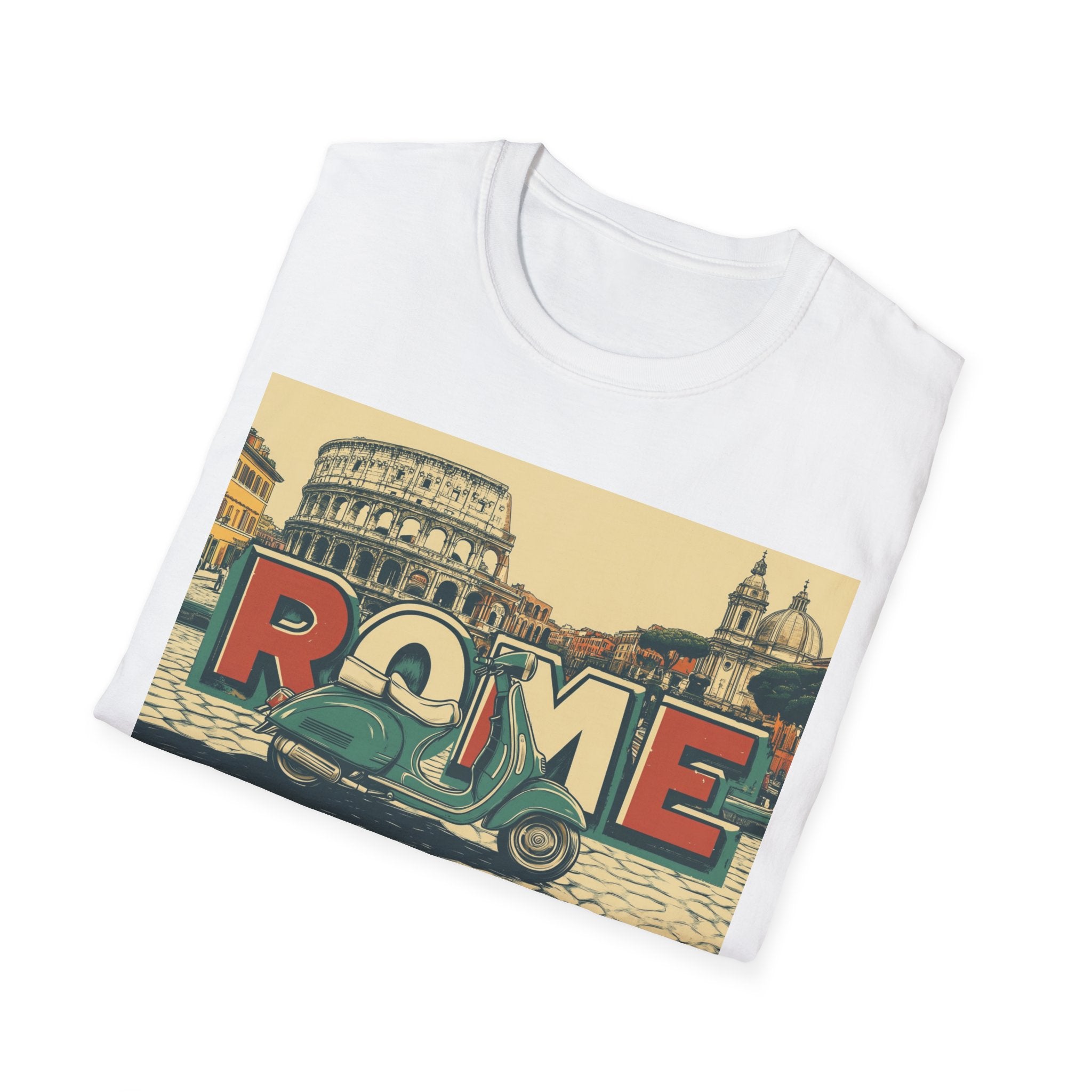 Rome Vintage Scooter T-Shirt | Colosseum Travel Postcard Design