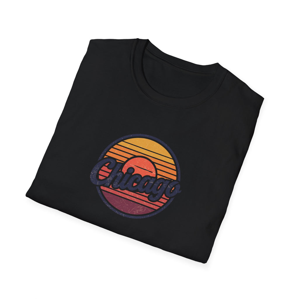 Chicago Retro Sunset T-Shirt | Vintage Script City Design