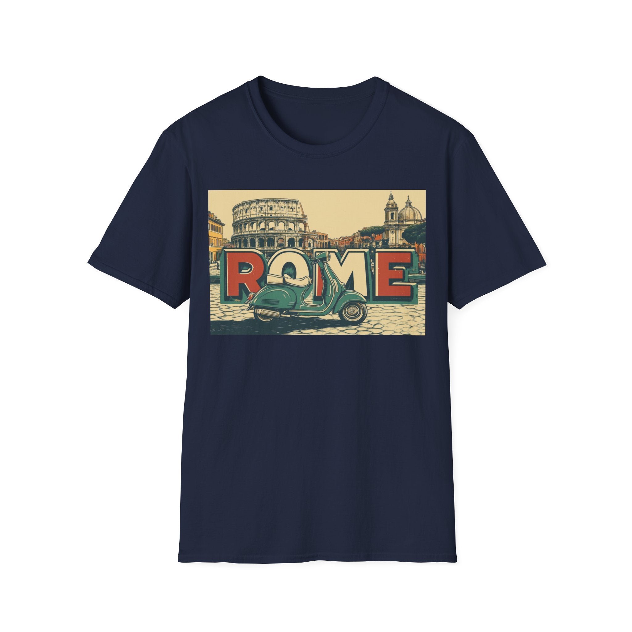 Rome Vintage Scooter T-Shirt | Colosseum Travel Postcard Design