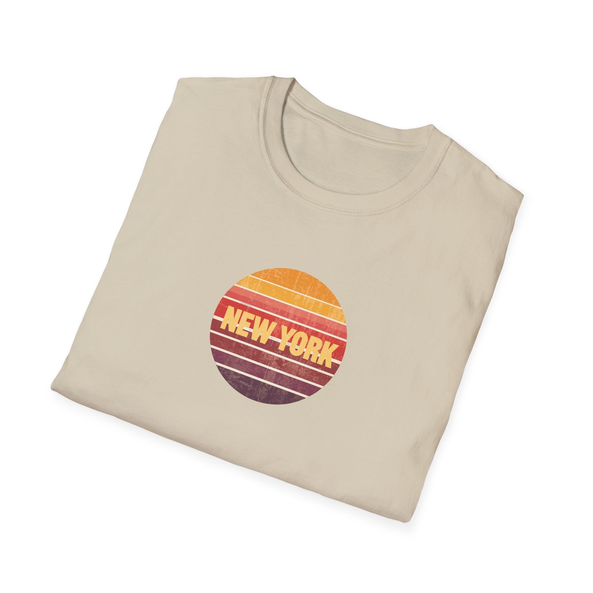 Retro Sunset New York T-Shirt | Vintage Striped City Graphic