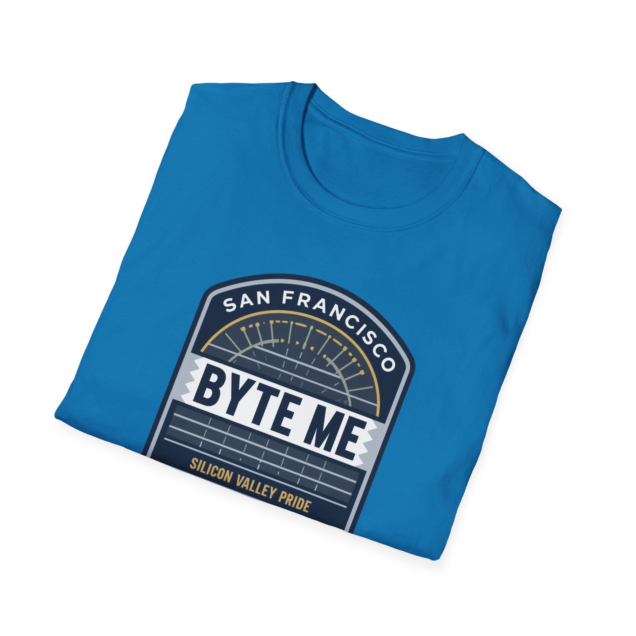 Byte Me San Francisco T-Shirt — Retro Tech Badge Tee (01010)