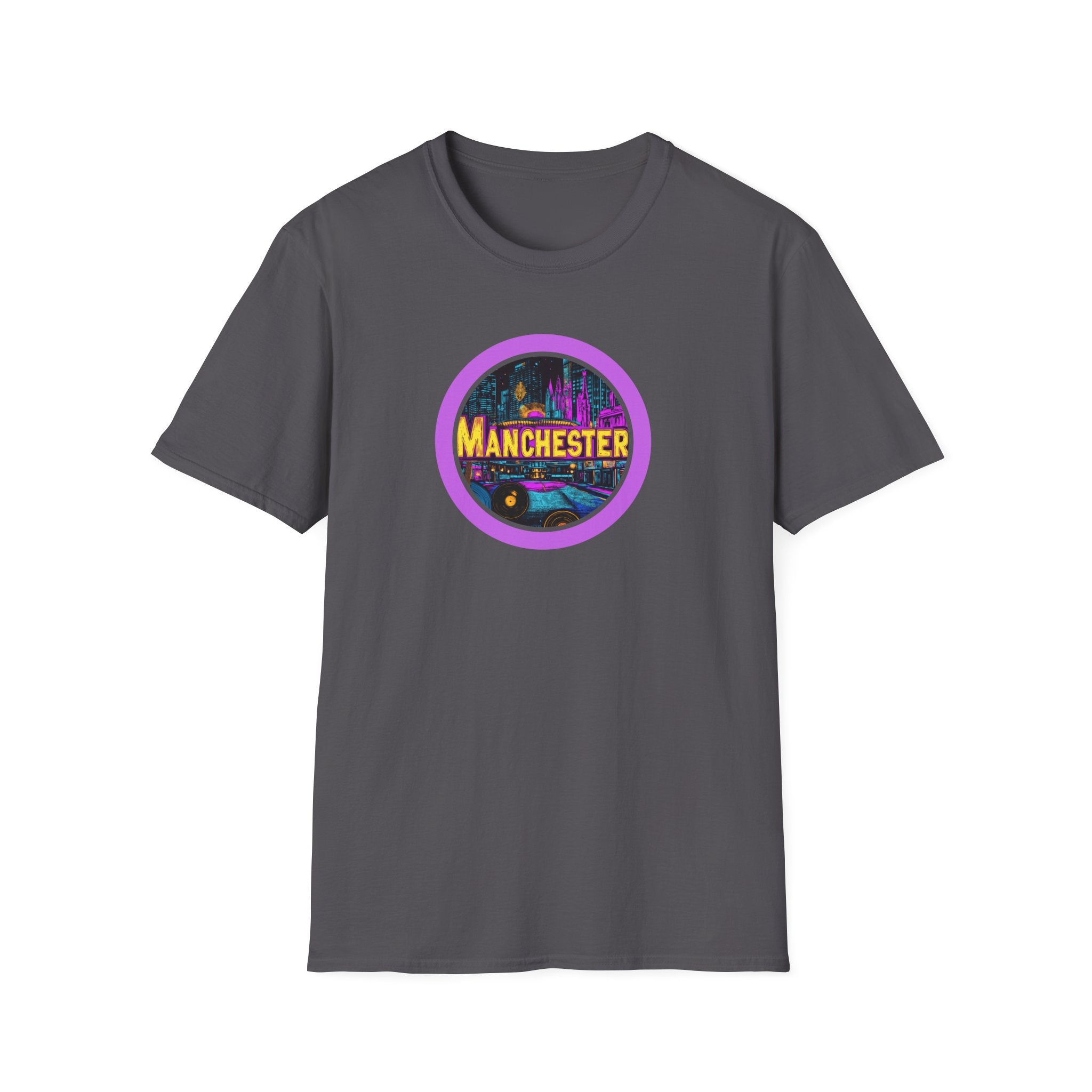 Manchester neon cityscape T-Shirt | retro skyline badge