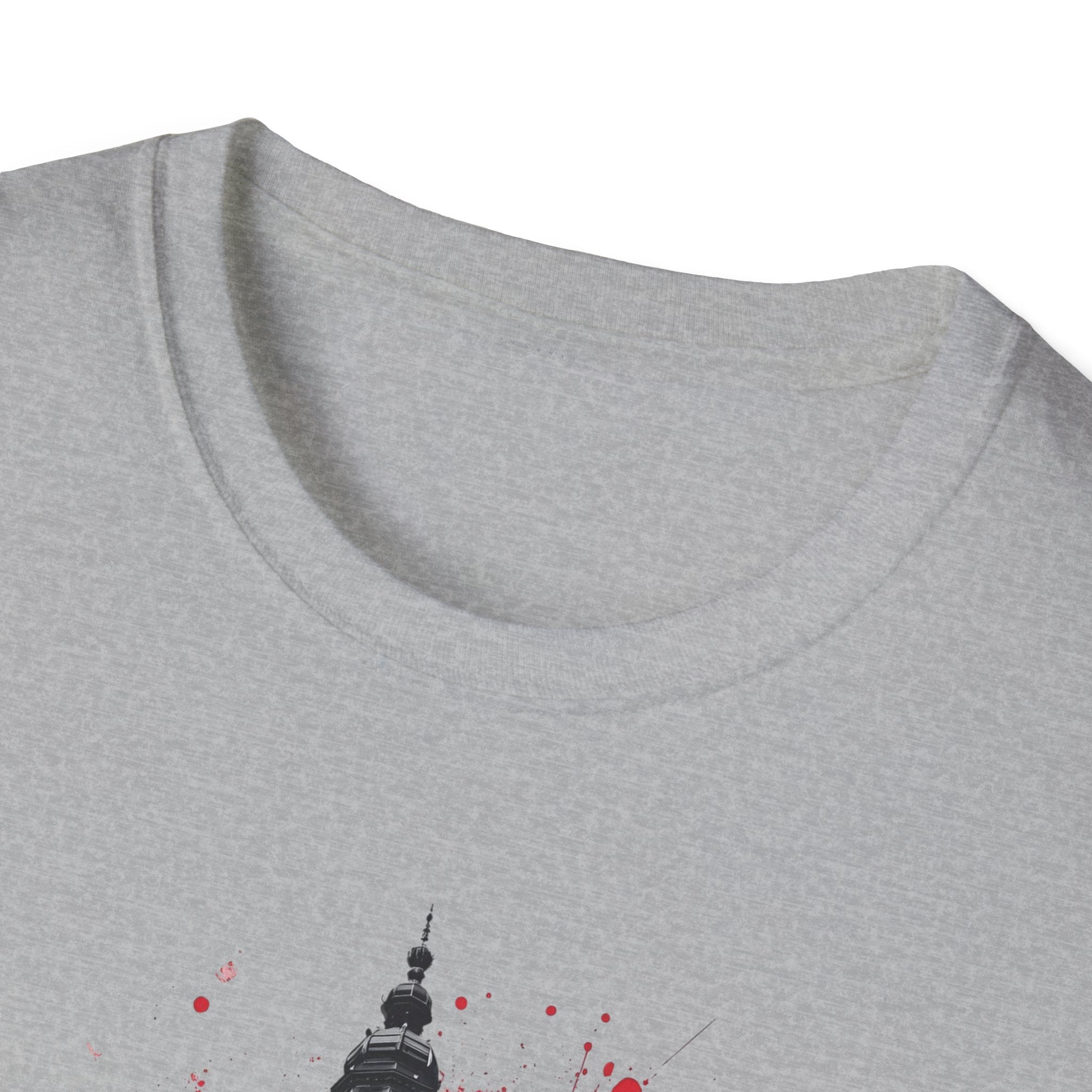 Munich Football Illustration T-Shirt | Soccer Ball, Clock Tower, Red Paint Splatter