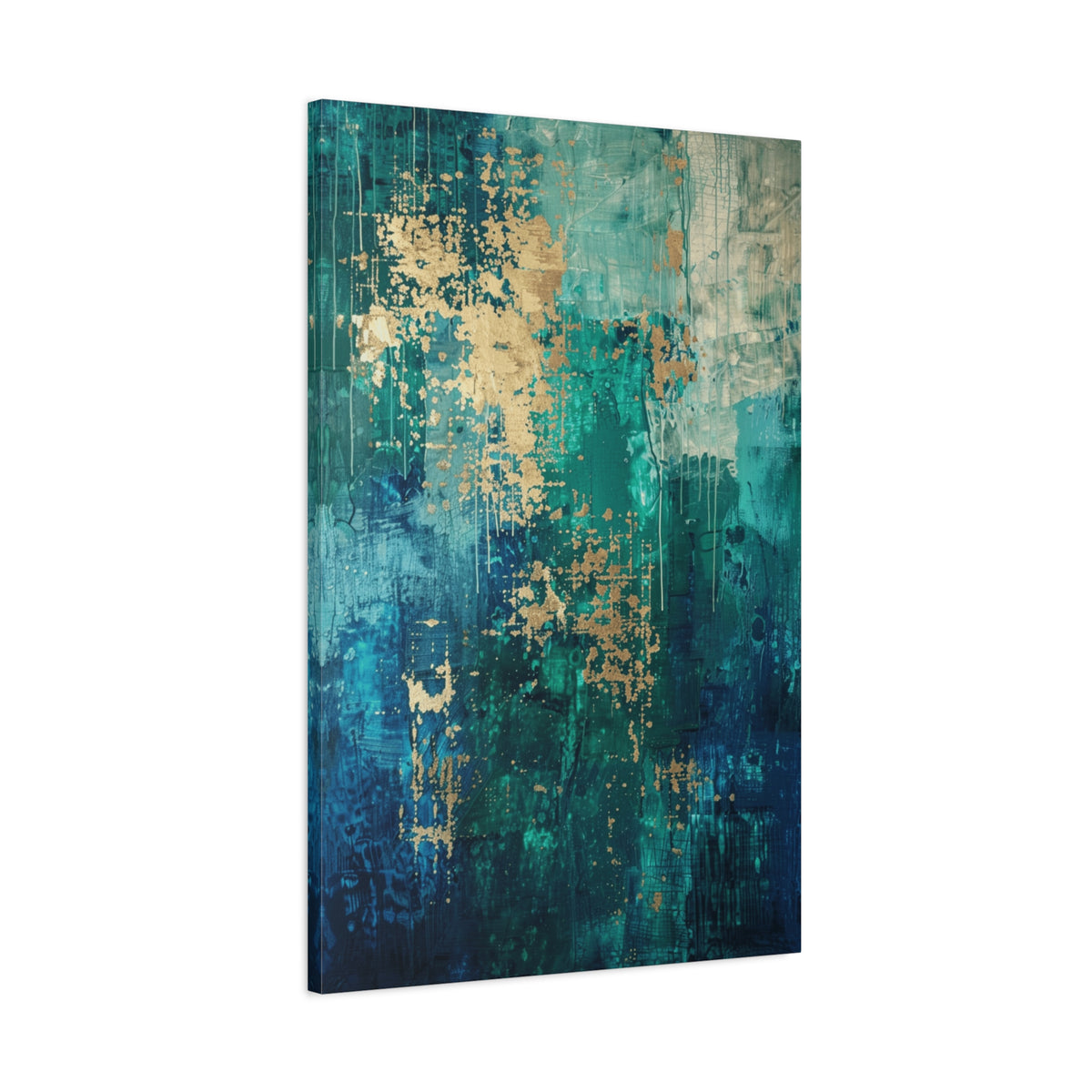Abstract Teal & Gold Canvas Art  inspired by Vienna – Modern Stretched Wall Art