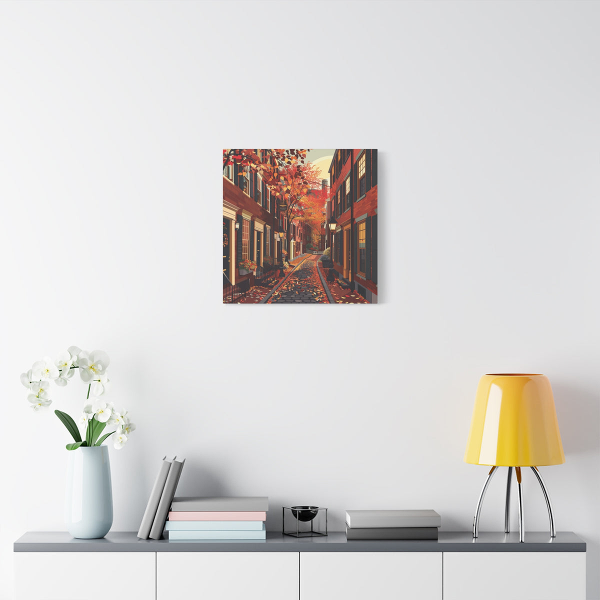 Boston Beacon Hill - New England - Acorn Street - Autumn Cobblestone Alley Stretched Canvas