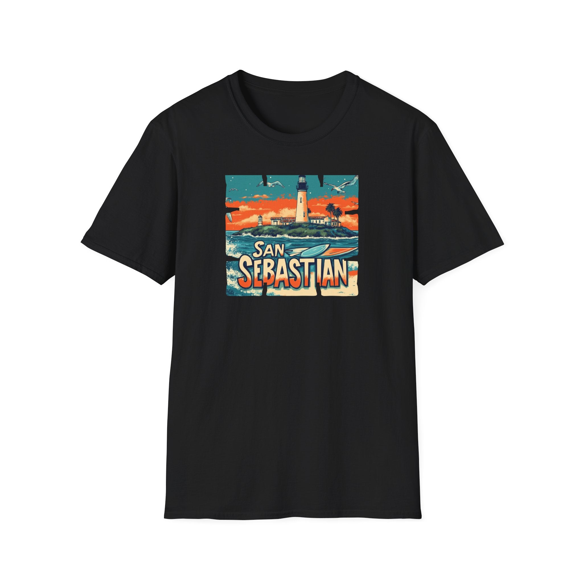 San Sebastian Lighthouse Vintage Poster T-Shirt | Coastal Travel Tee