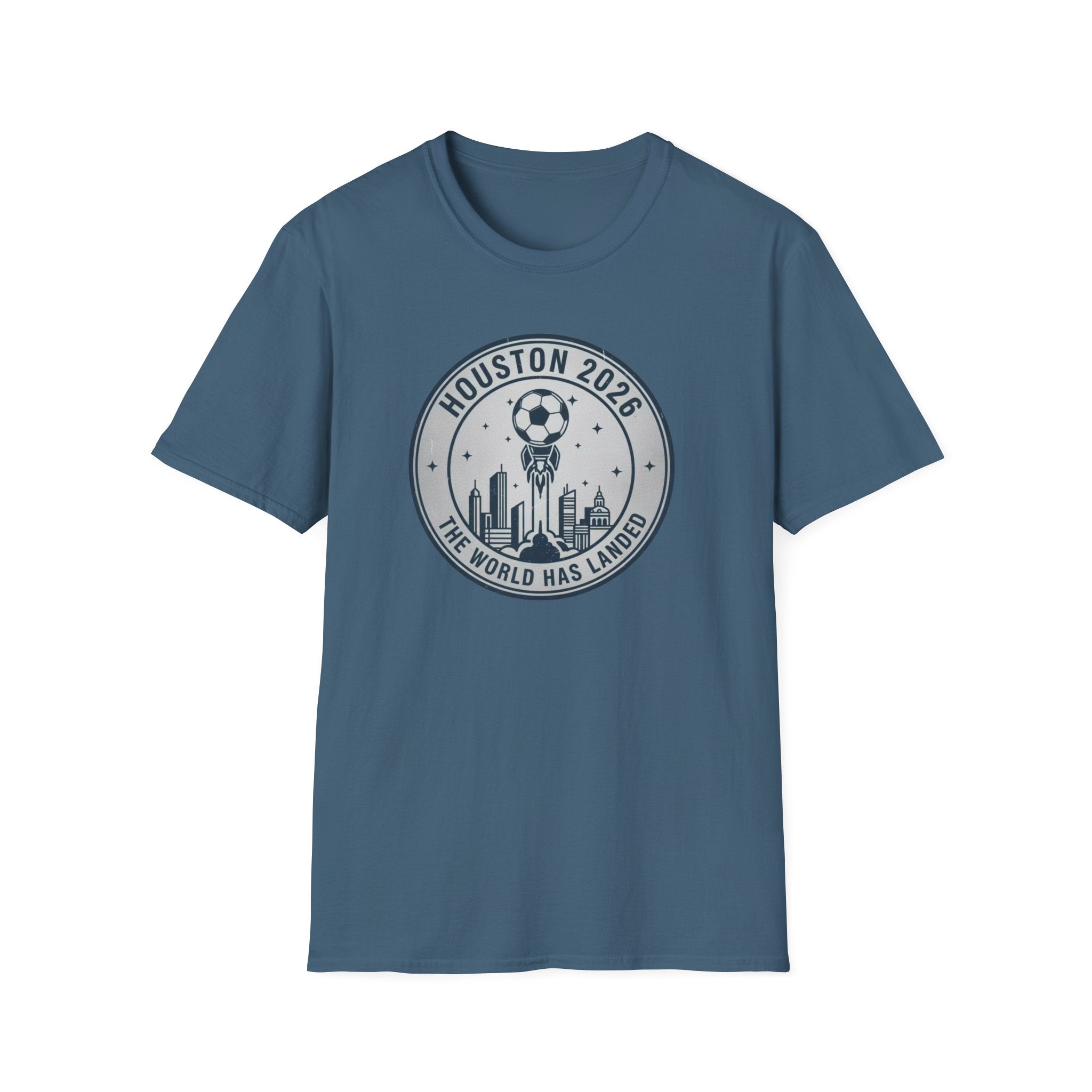 Houston 2026 Soccer Tee — "The World Has Landed" City Crest