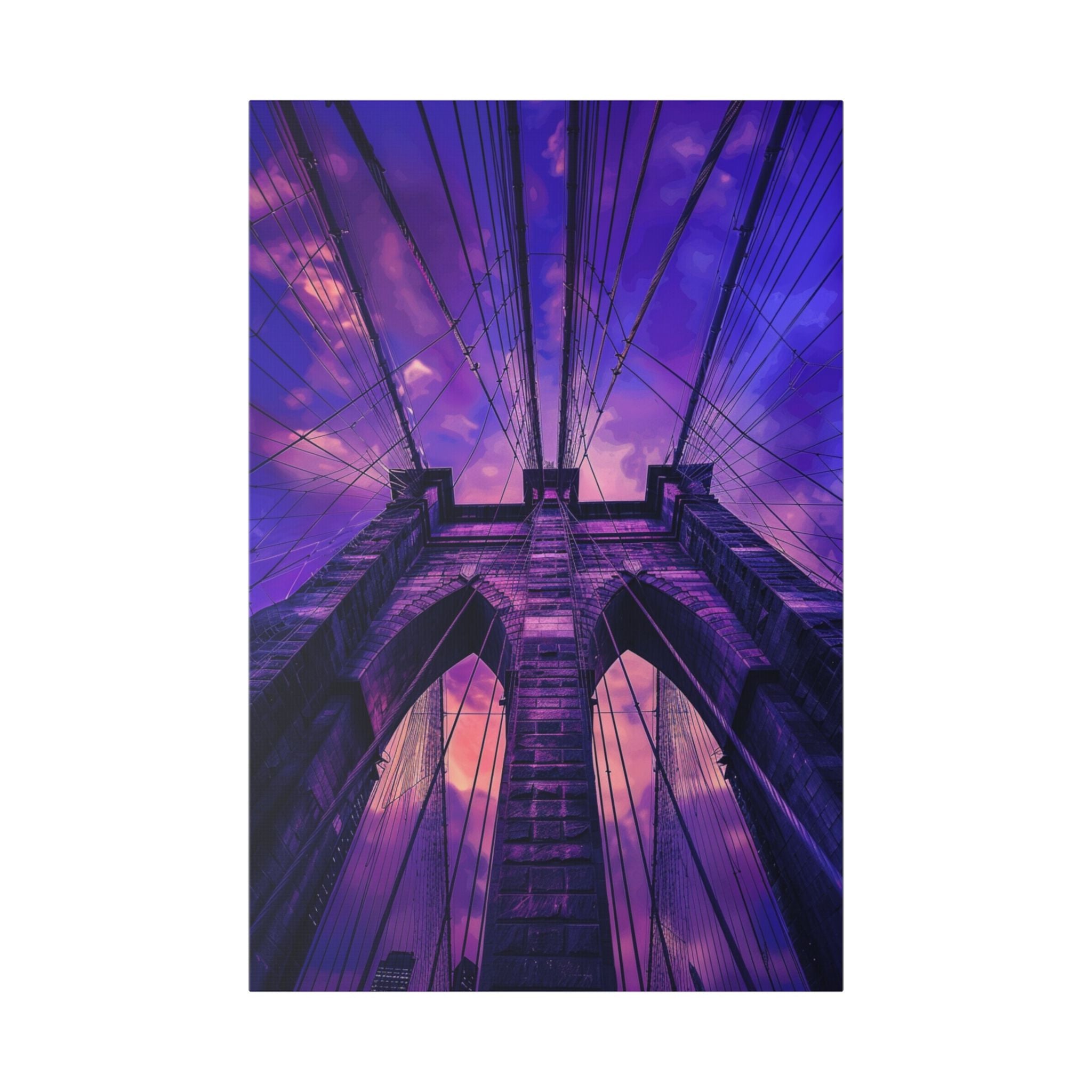 Brooklyn Bridge Sunset Canvas — Purple Sky Stretched Wall Art
