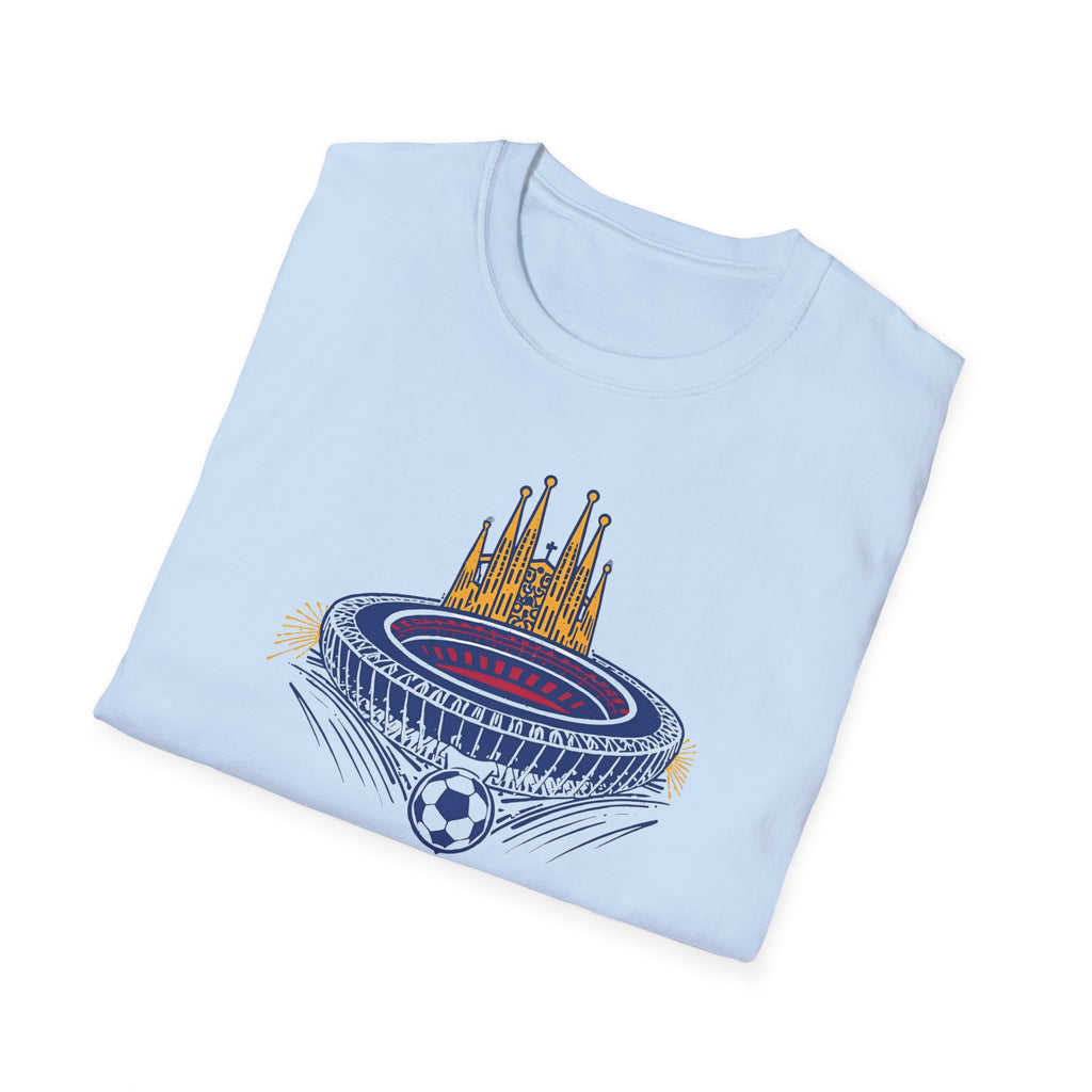 Barcelona Stadium and Sagrada Família Soccer T-Shirt | Football City Design