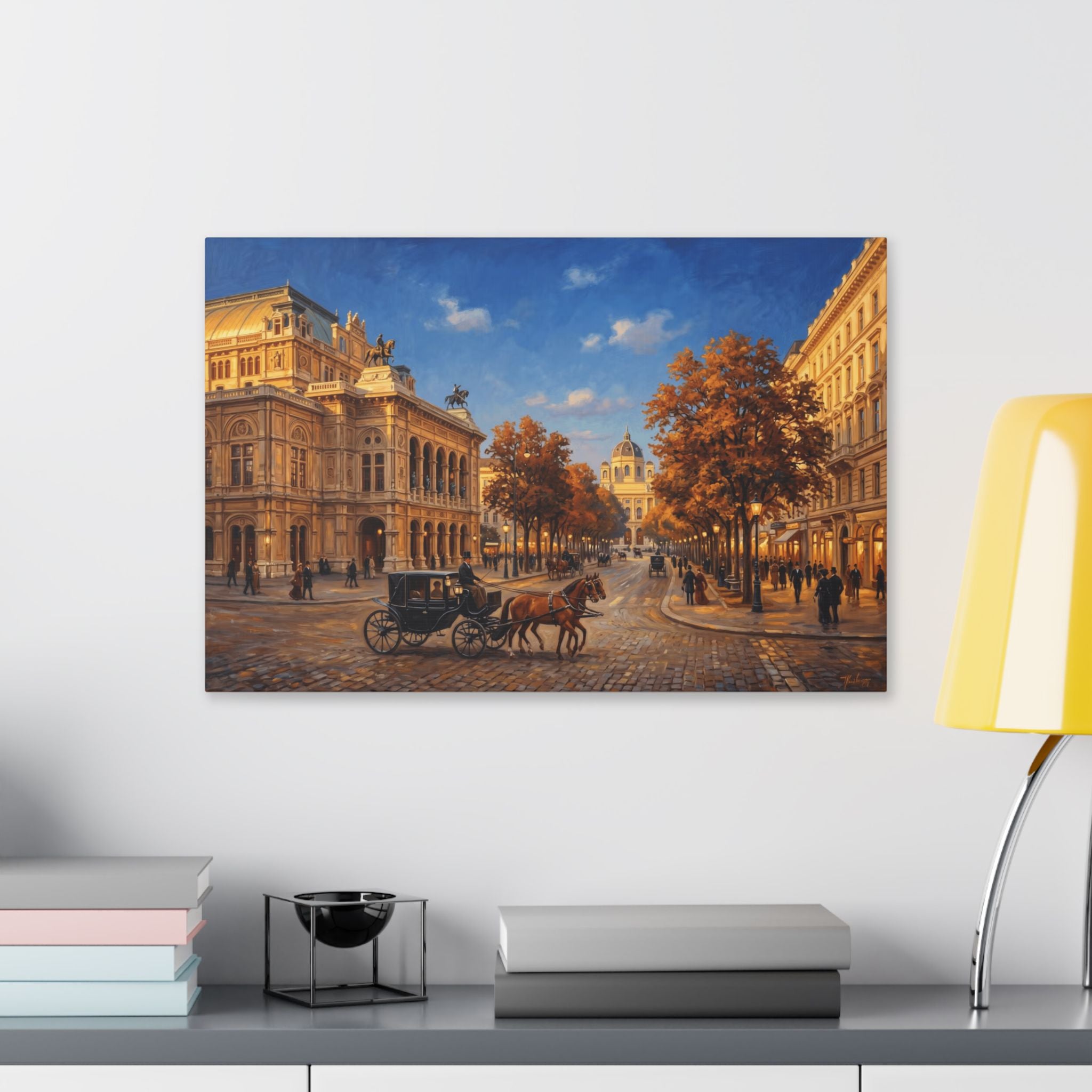 Vienna Ringstrasse Imperial Boulevard -Autumn Cityscape Canvas Wall Art — Vintage Horse & Carriage Street Scene