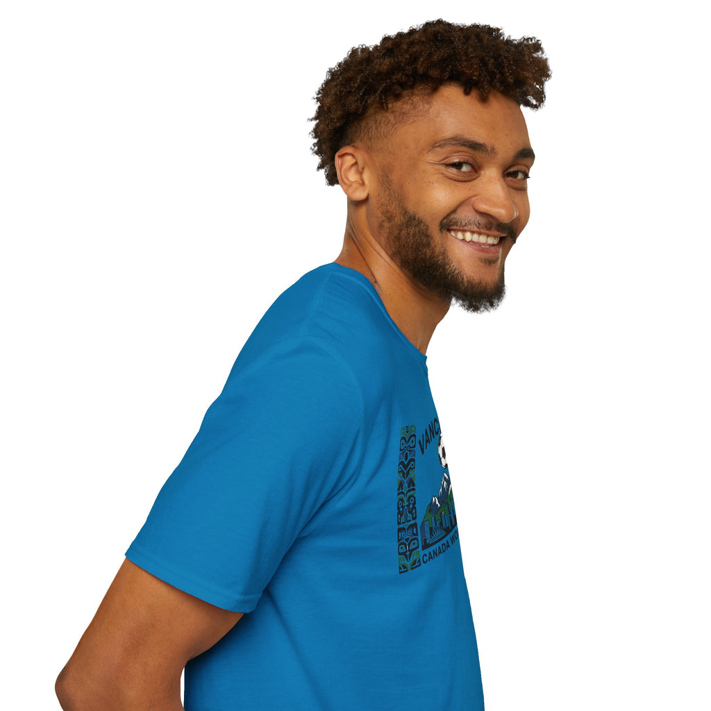 Vancouver Canada World Cup 2026 Soccer T-Shirt — City Skyline & Indigenous Pattern