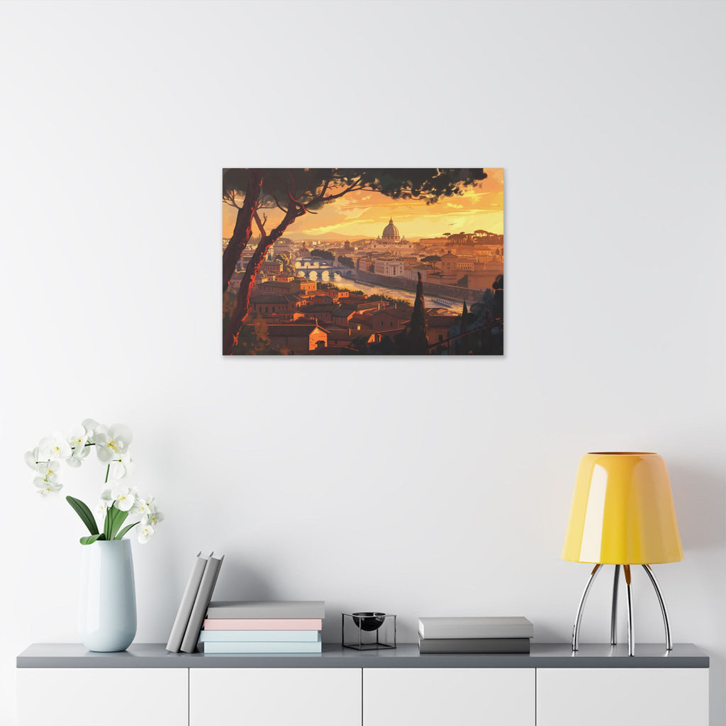 Sunset Over Rome Canvas Wall Art — Classic Stretched Canvas Landscape Print