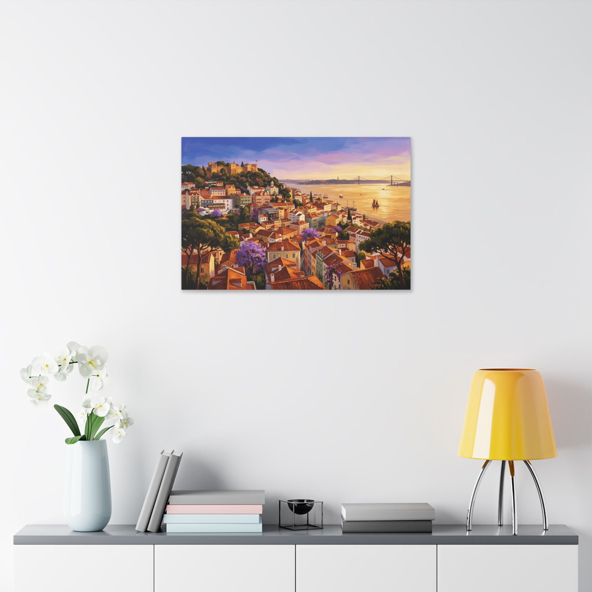 Sunset Over Lisbon Canvas Print — Coastal Cityscape Wall Art