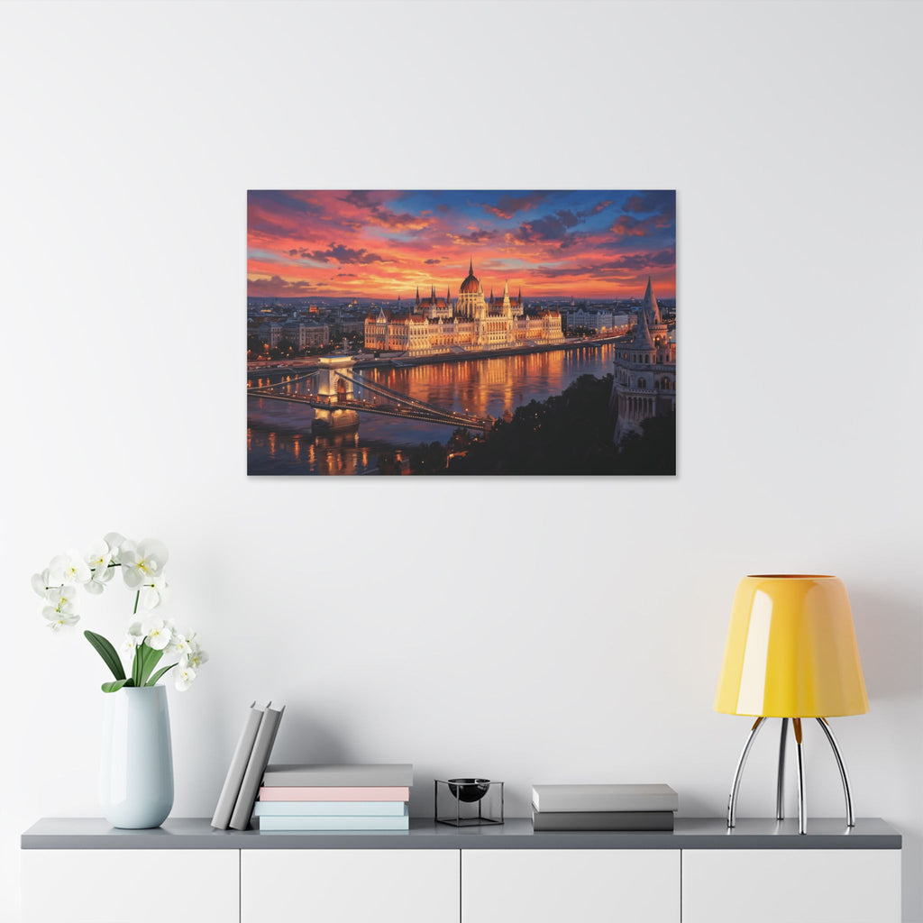 Budapest Parliament Sunset Canvas Wall Art