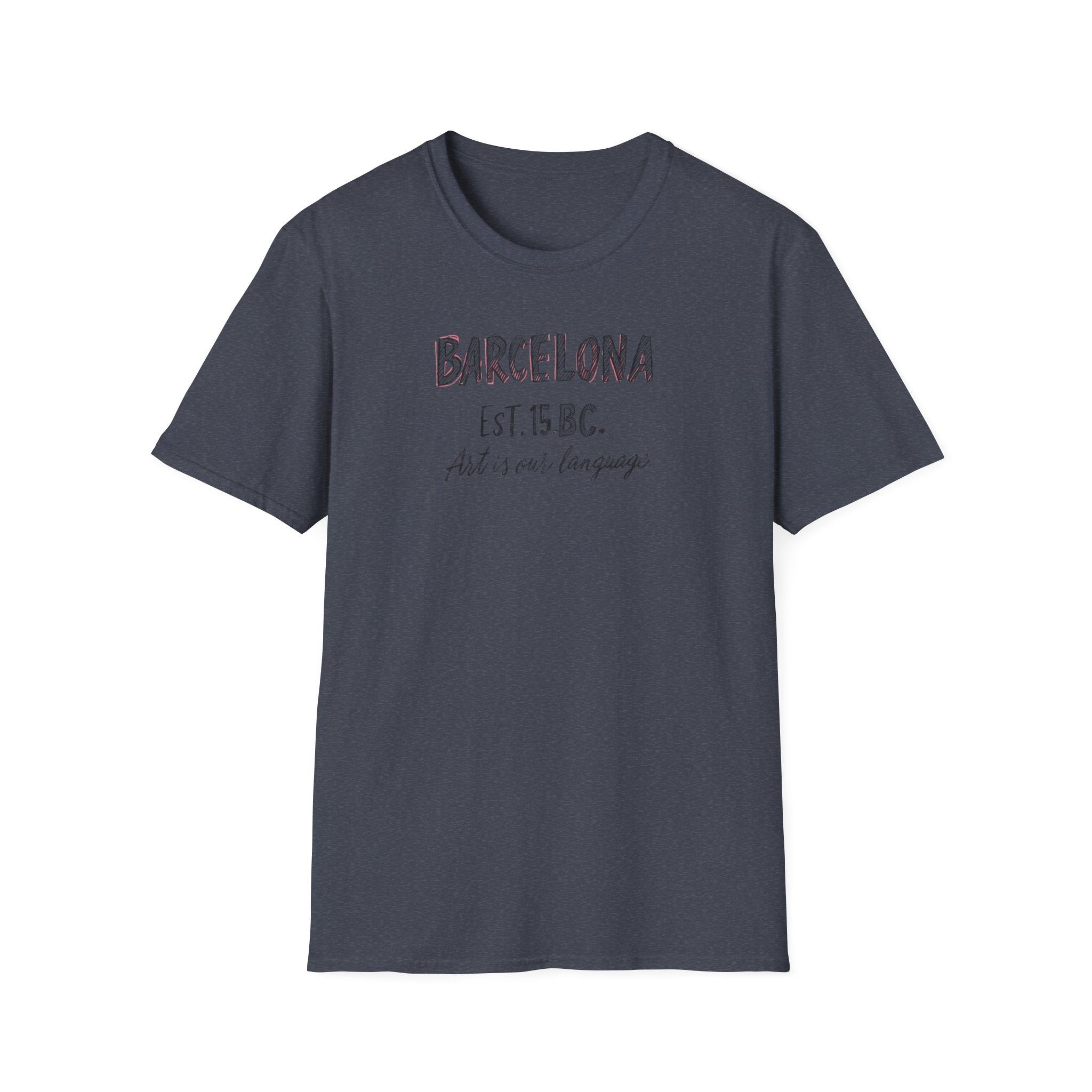 Barcelona Est. 15 B.C. T-Shirt – Vintage Travel Tee with "Art is our language" Script
