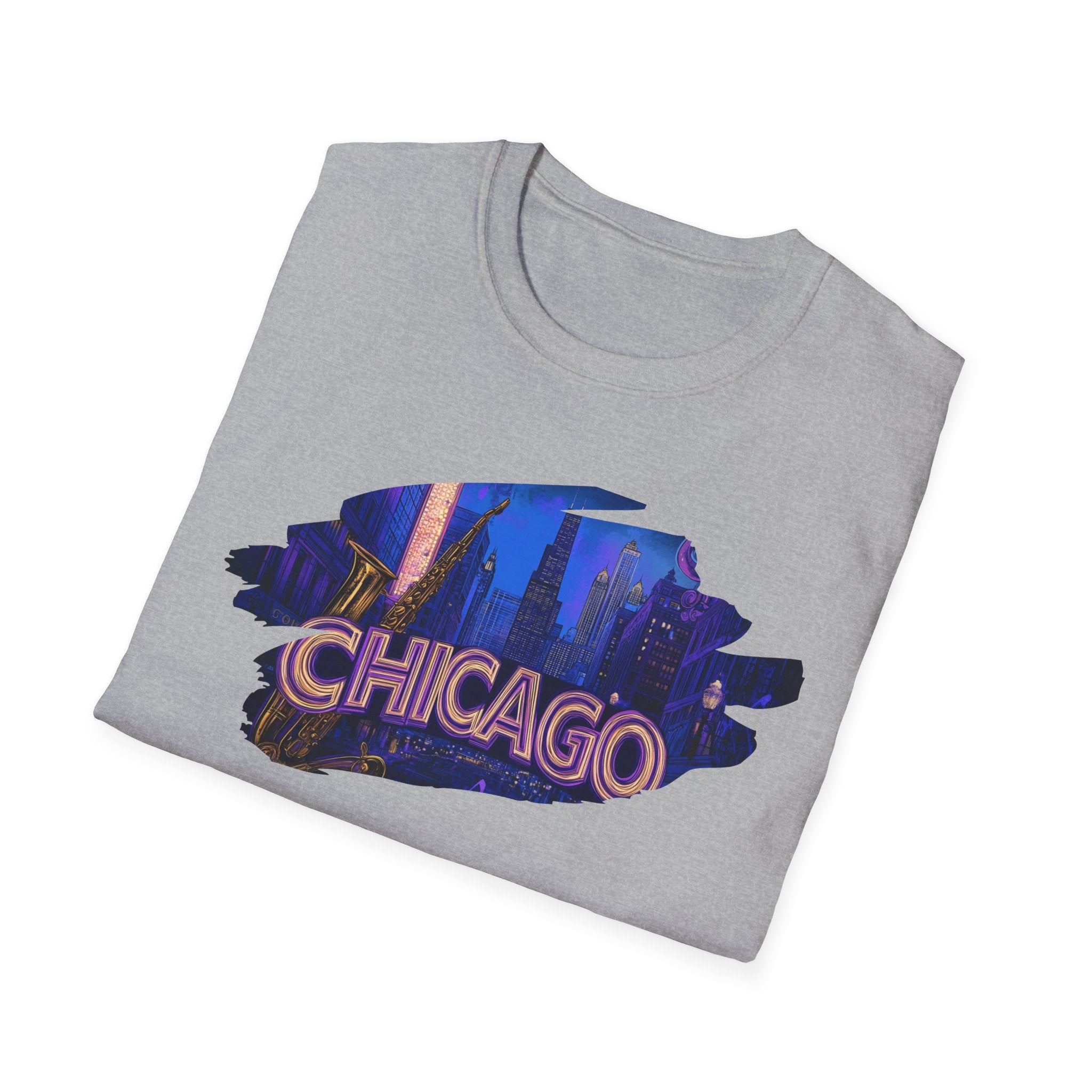 Chicago Neon Skyline T-Shirt | Cityscape Night Design