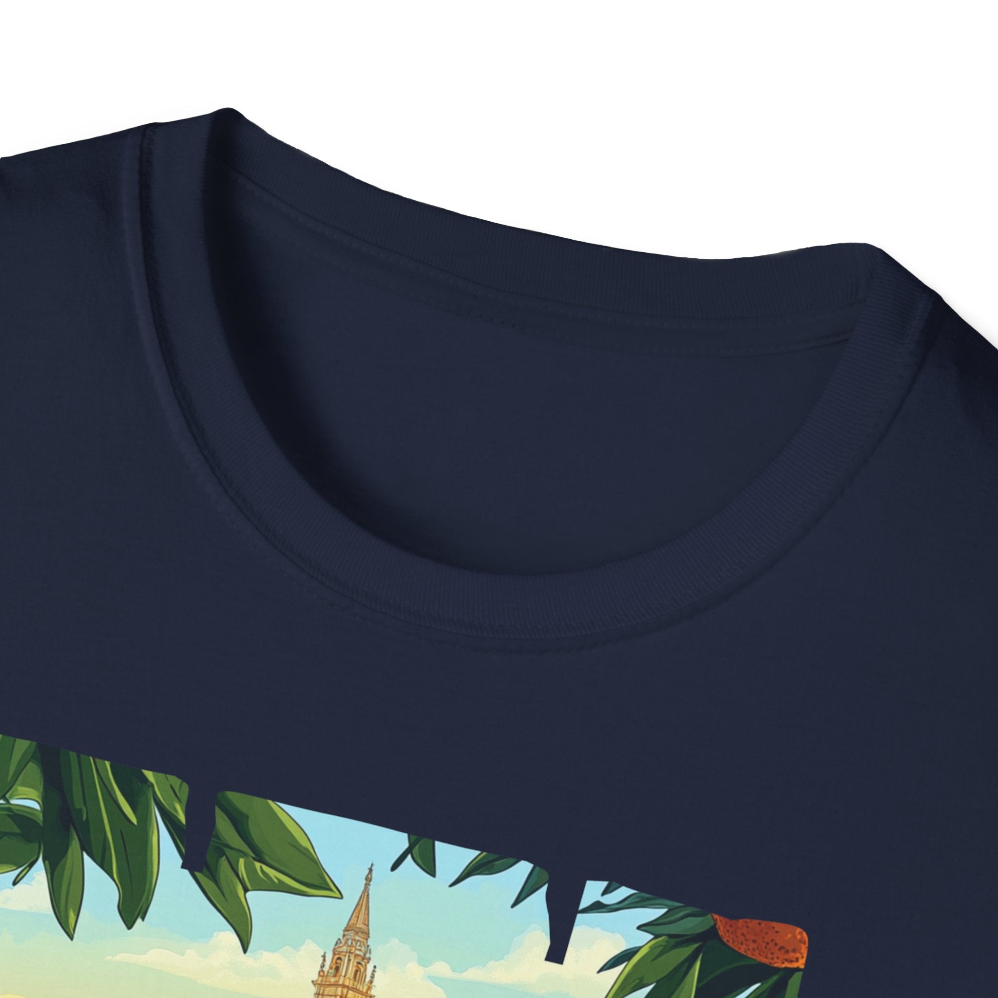 Valencia vintage travel postcard T-Shirt | Spain city skyline, oranges, palm leaves