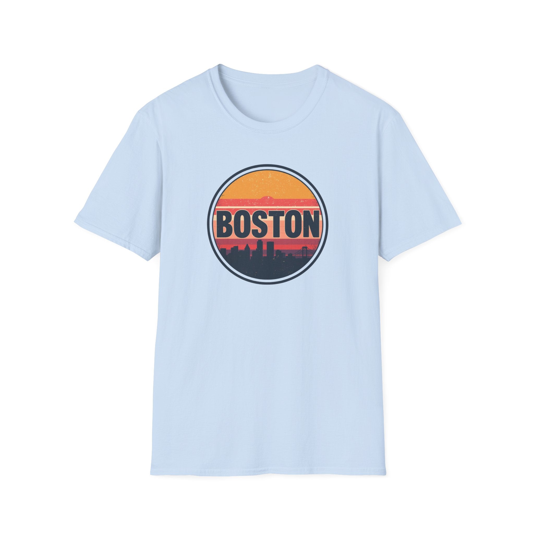 Boston Skyline Circle T‑Shirt — Retro Sunset City Graphic